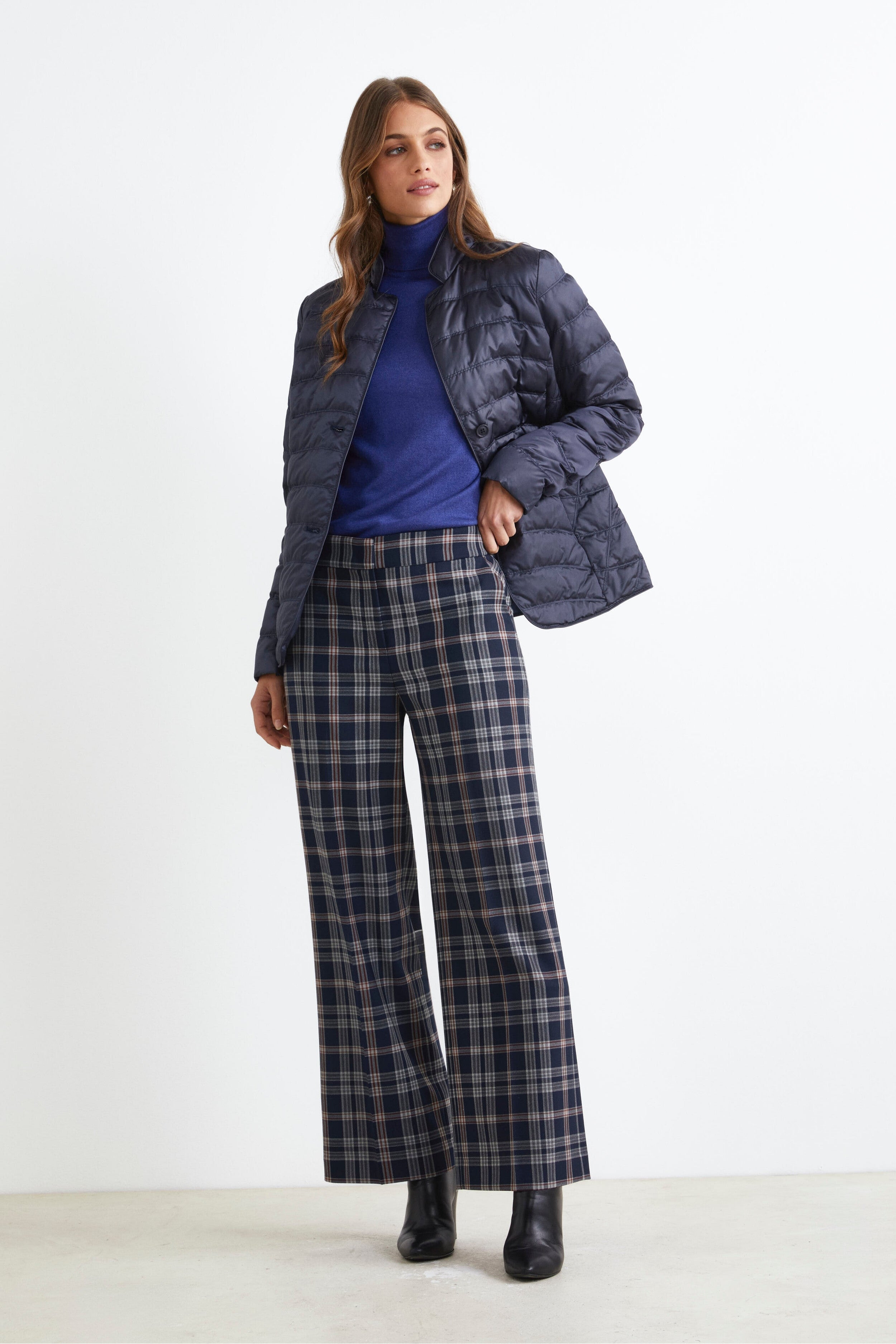 Soft Check Pants in Wool Blend - Blue check