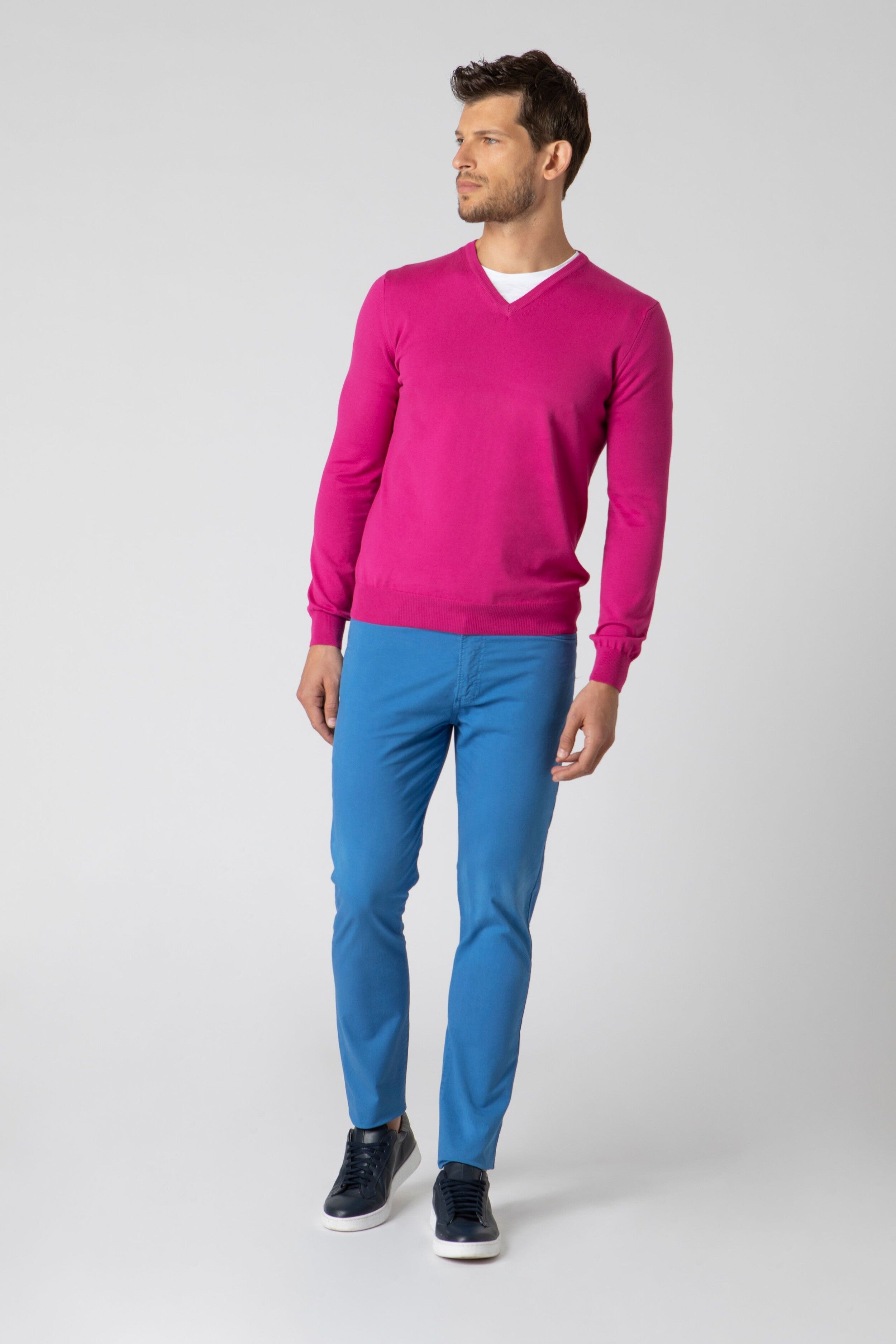 V-neck cotton sweater - Fuchsia