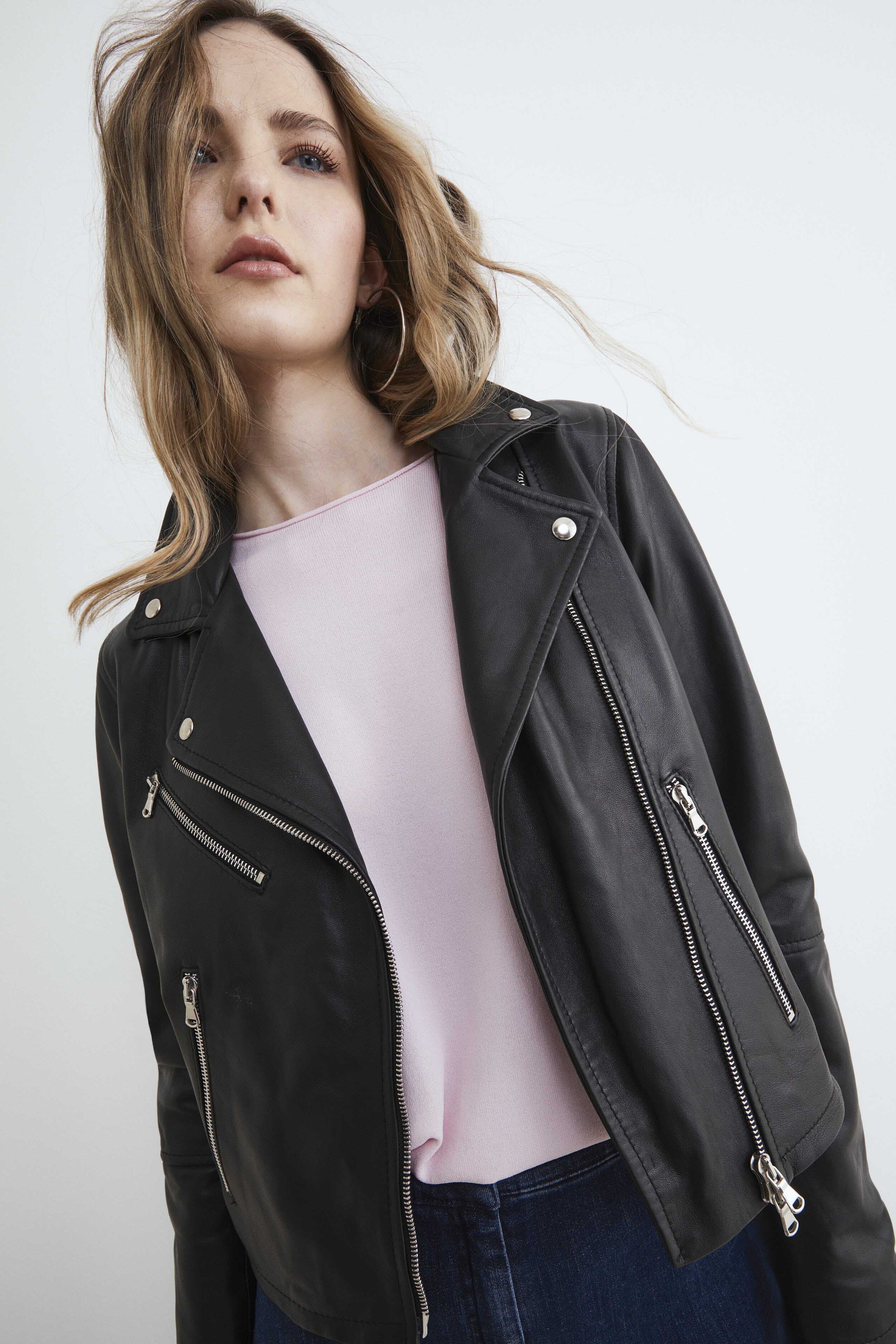 Leather biker jacket - BLACK