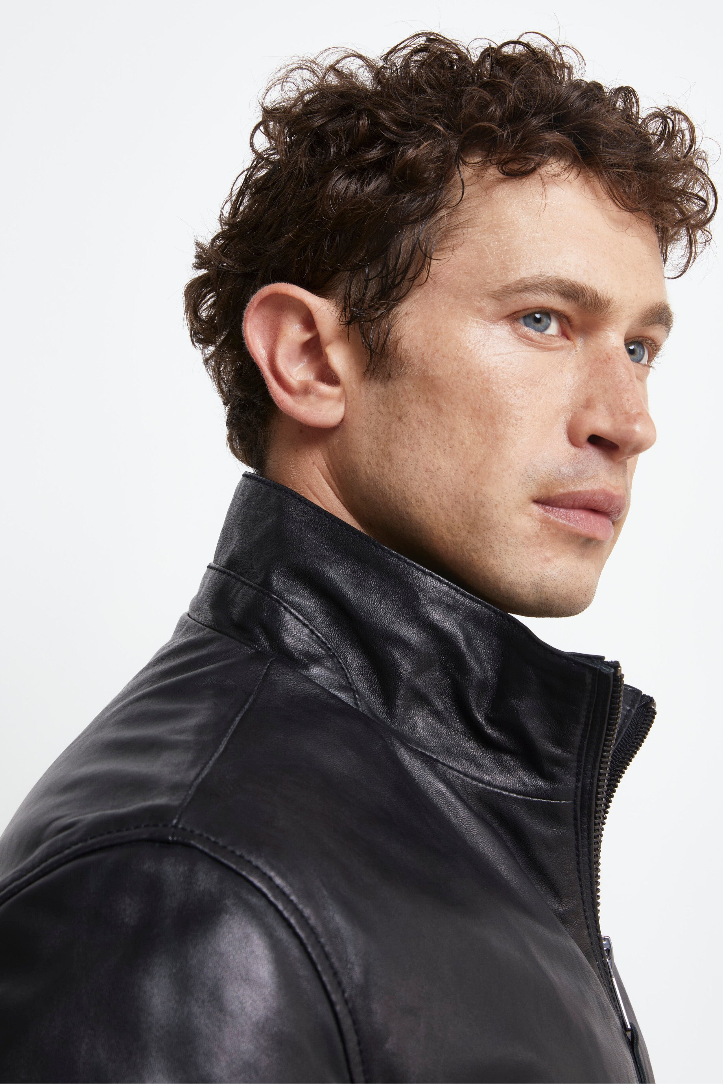 Leather Jacket with Zip - BLACK