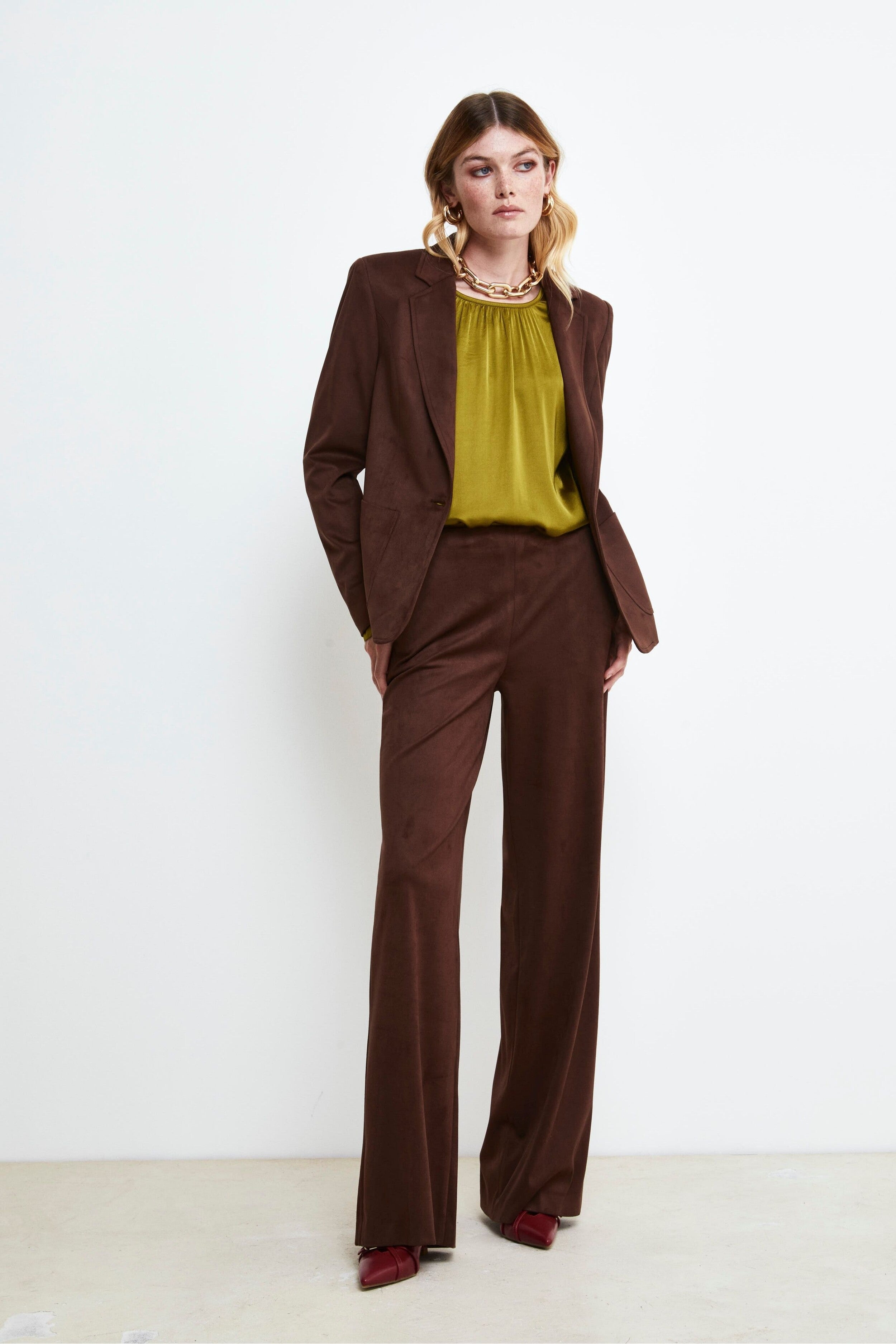 Suede Palazzo Pants - COGNAC