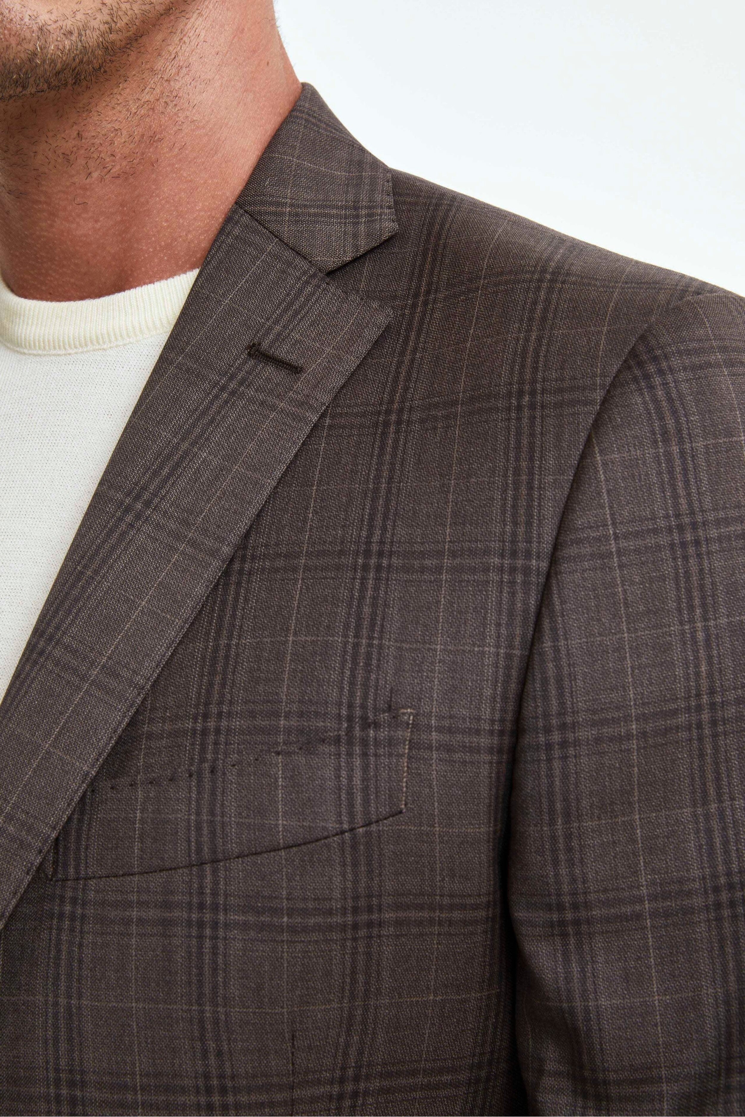 Single-Breasted Check Wool Suit - Brown check