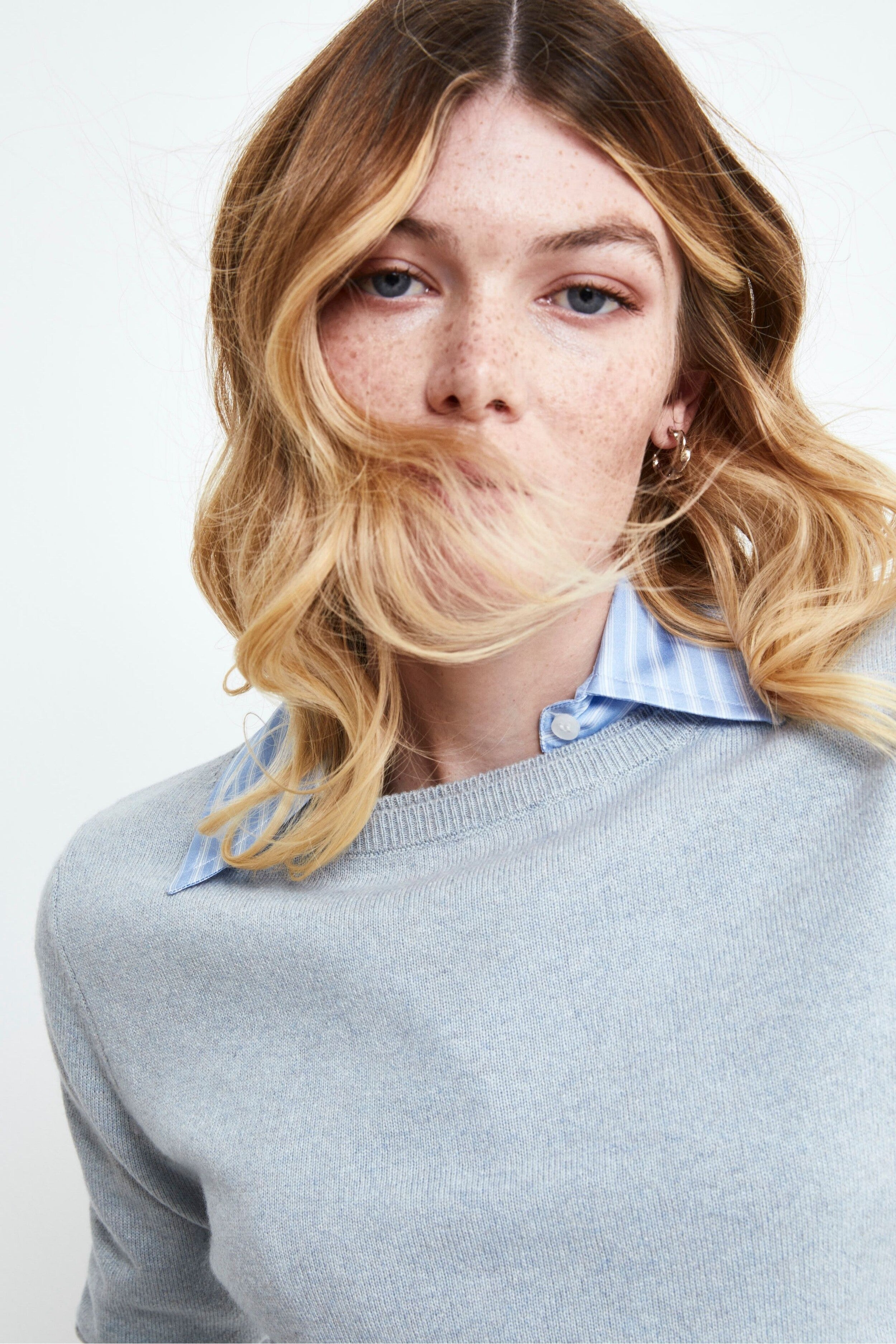 Silk and Cashmere Boatneck Pullover - Light blue