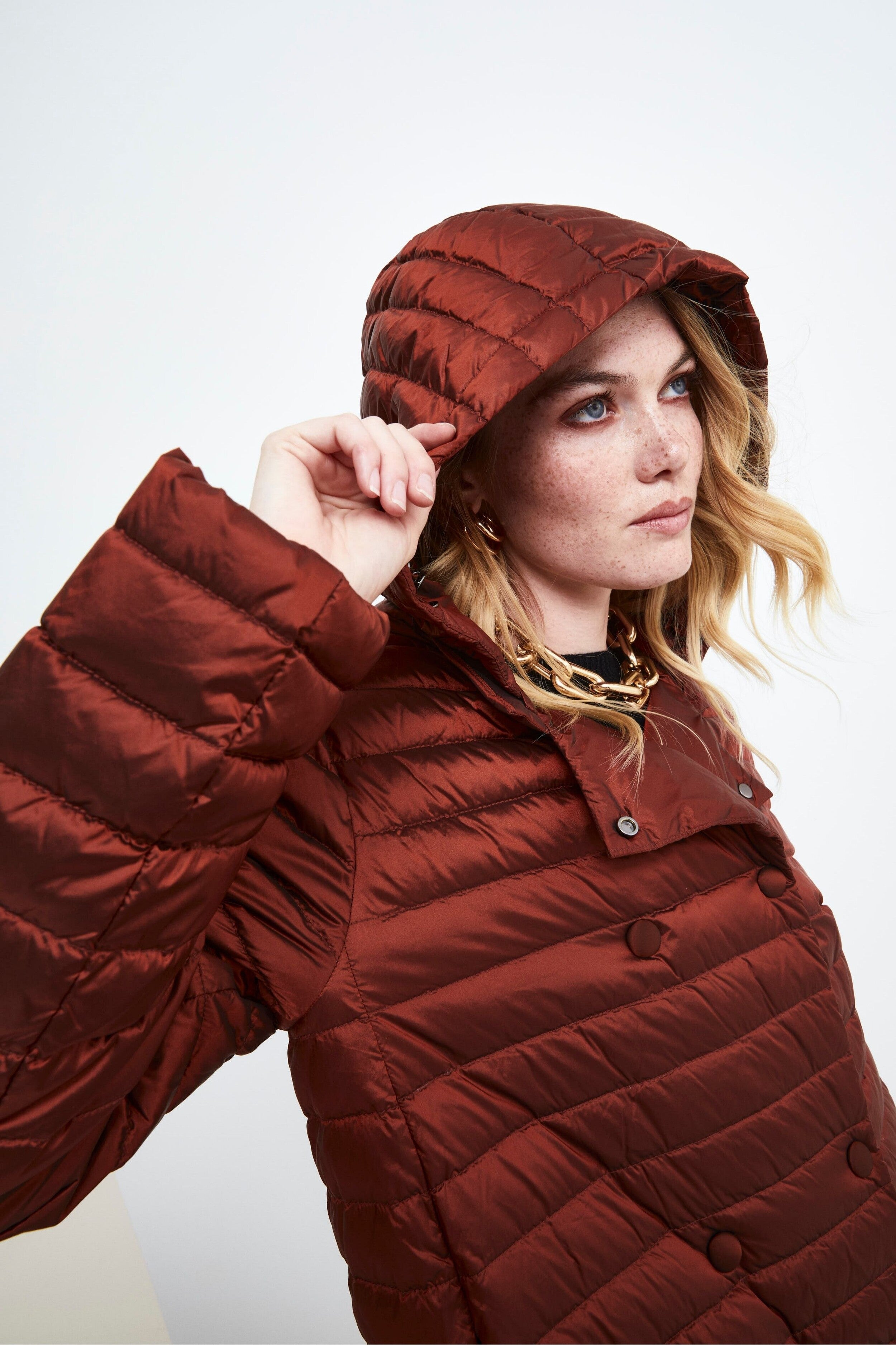 Quilted Diamond Down Jacket - Burnt brown