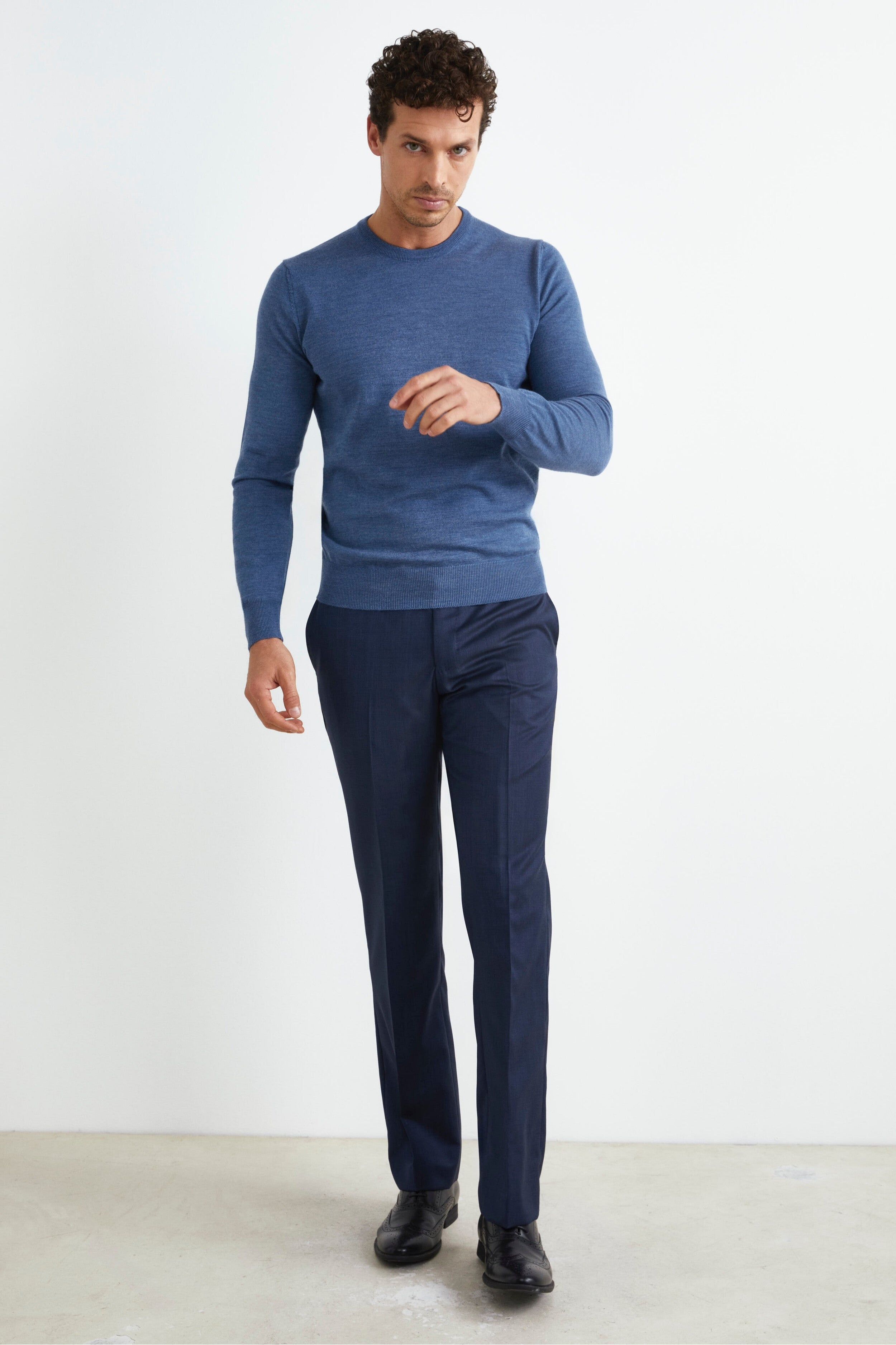 Pantalon Confort Fit en Laine - BLEU