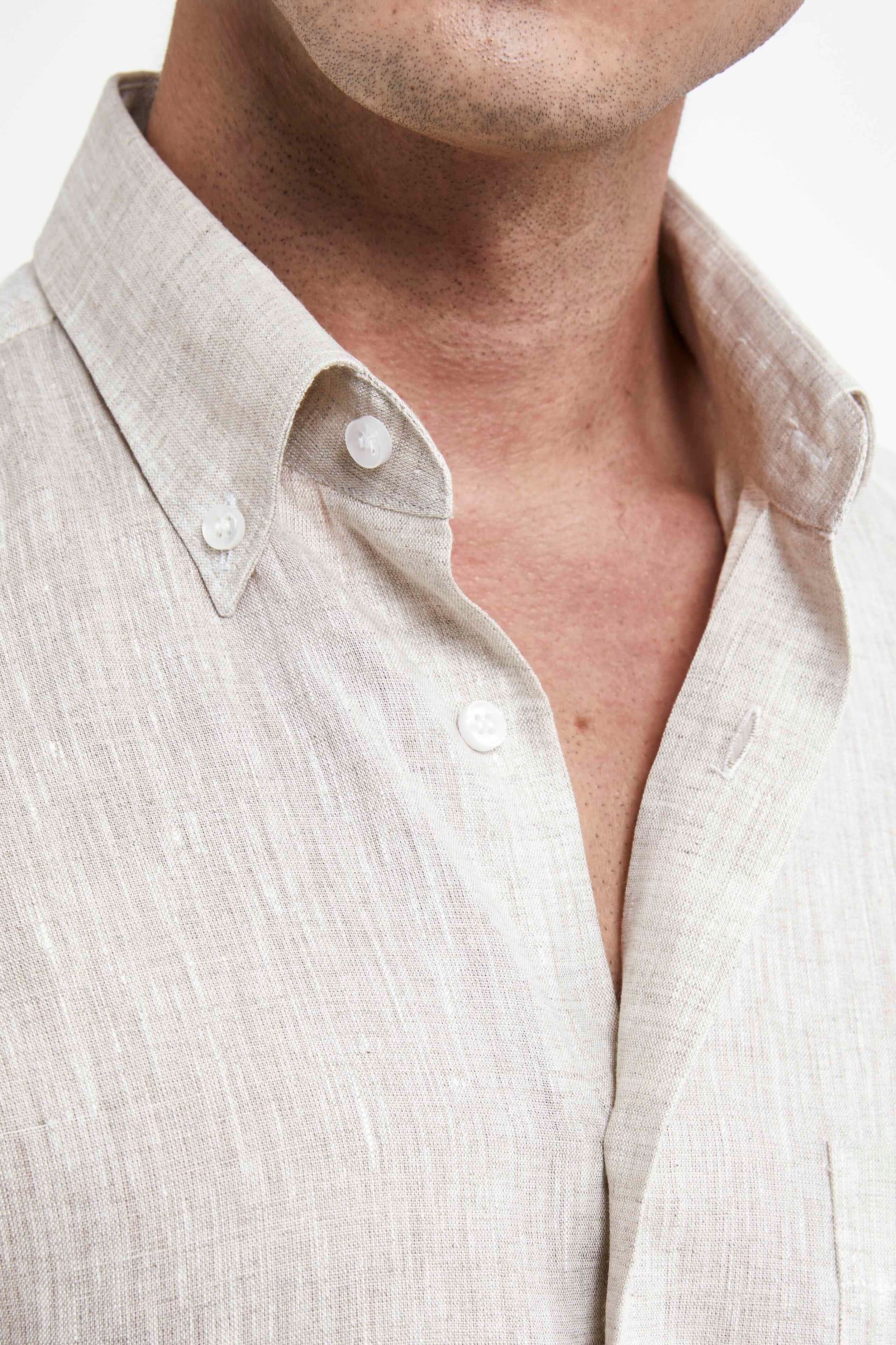 Regular Fit Linen Shirt - BEIGE