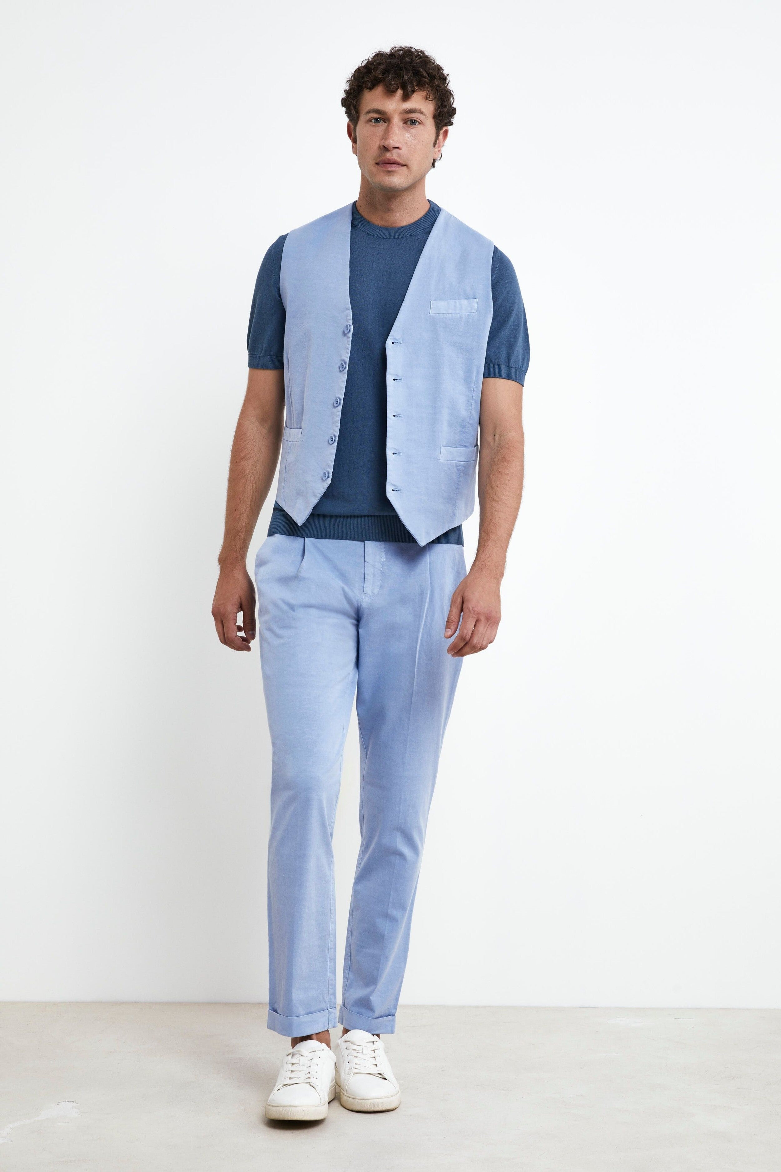 Cotton Slim Trousers - Light blue