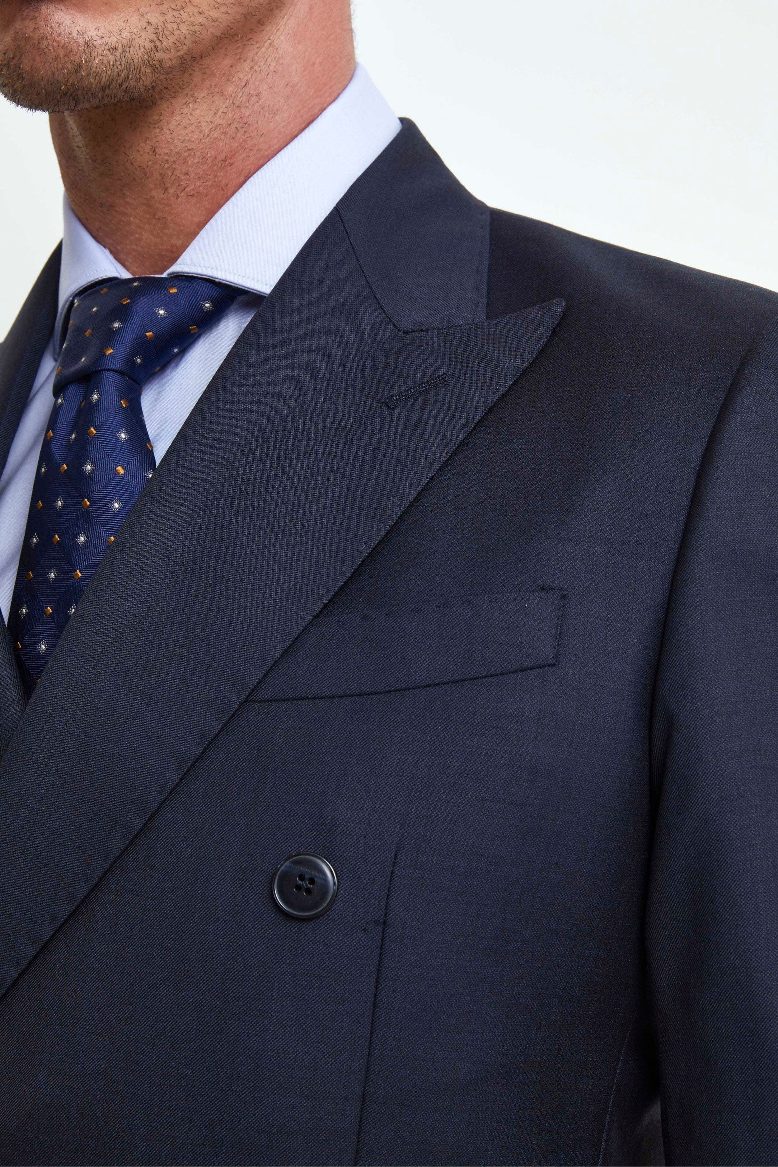 Slim Double-Breasted Wool Suit - BLUE