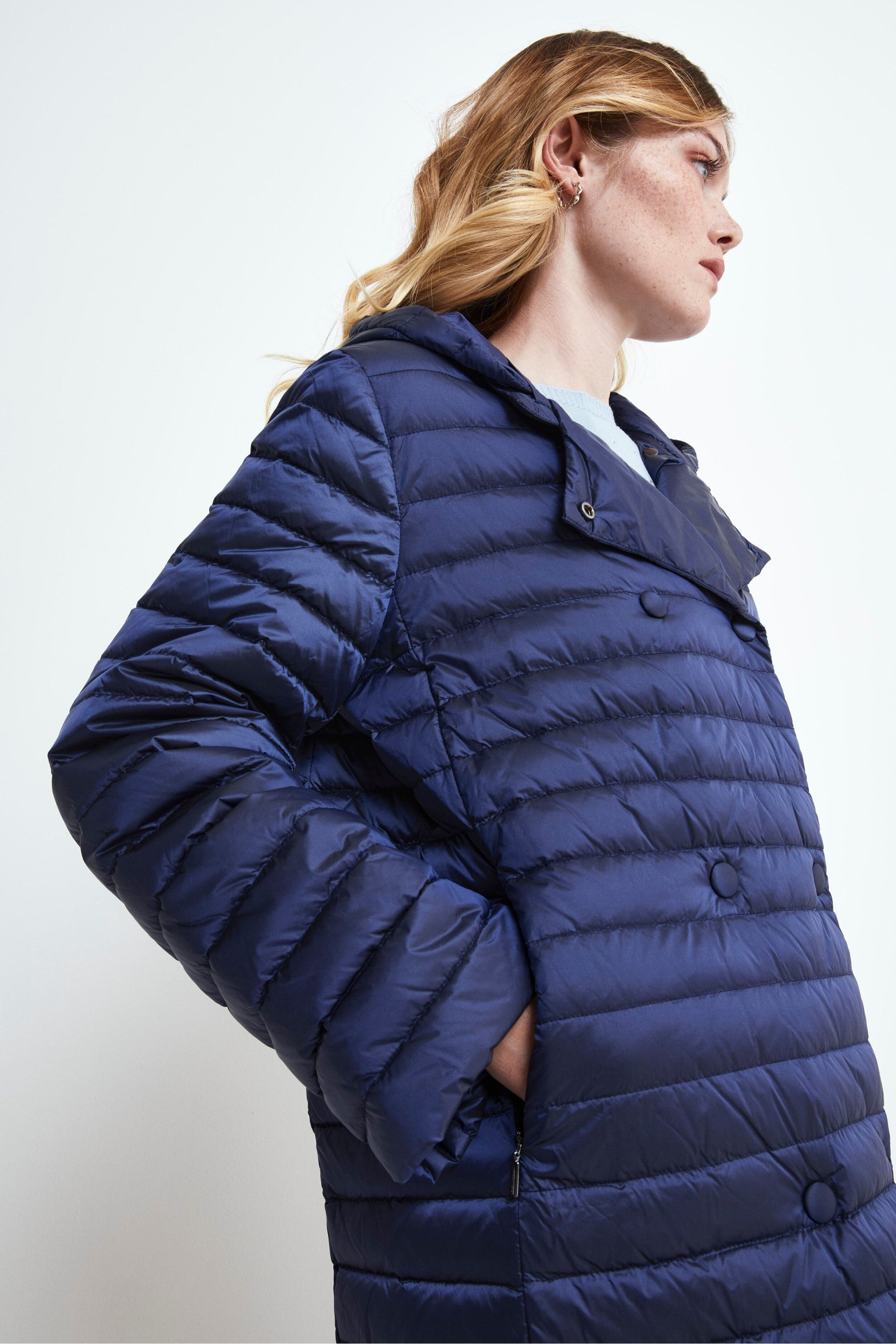 Quilted Diamond Down Jacket - BLUE