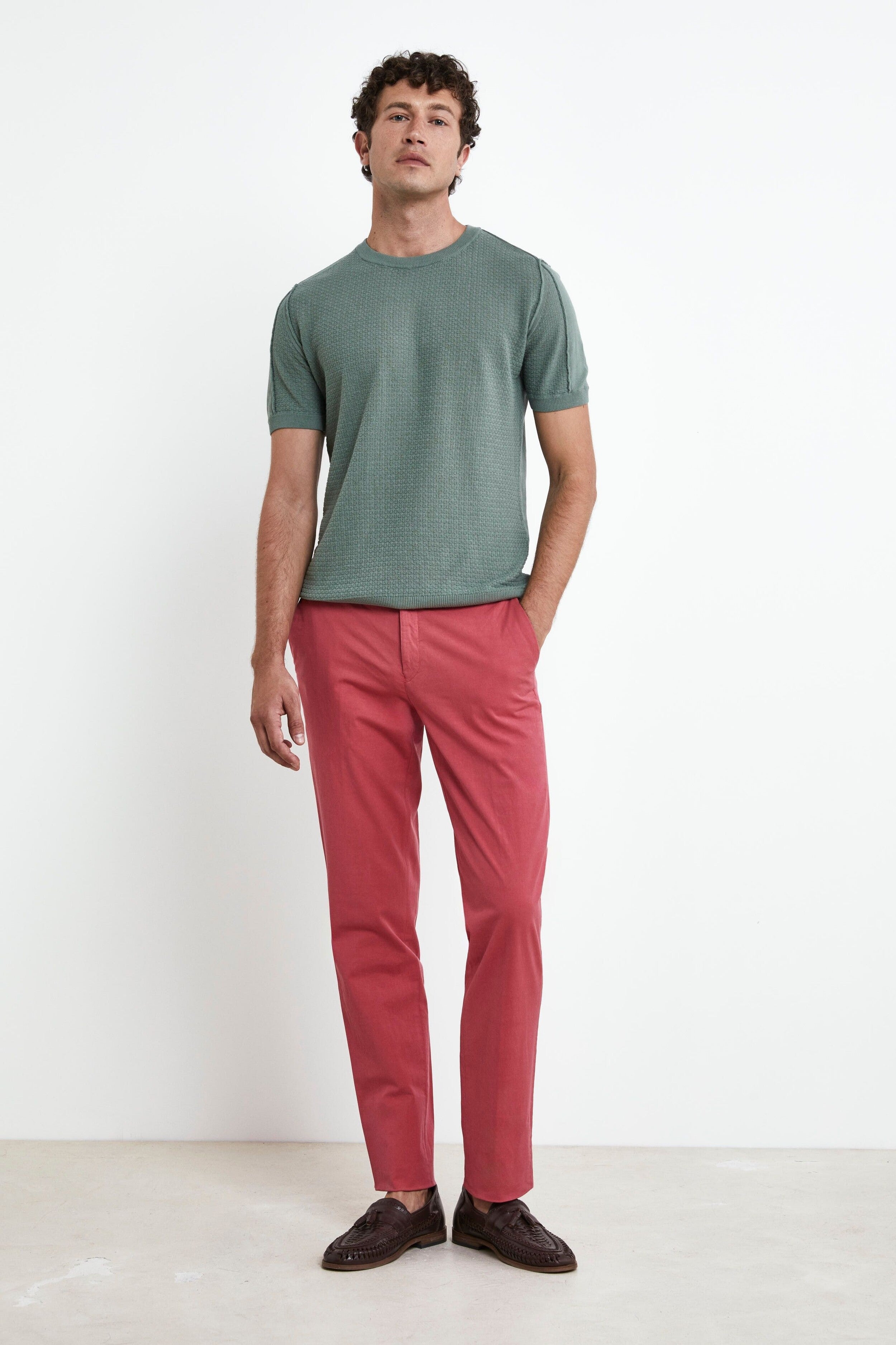 Structured Cotton Trousers - Coral pink