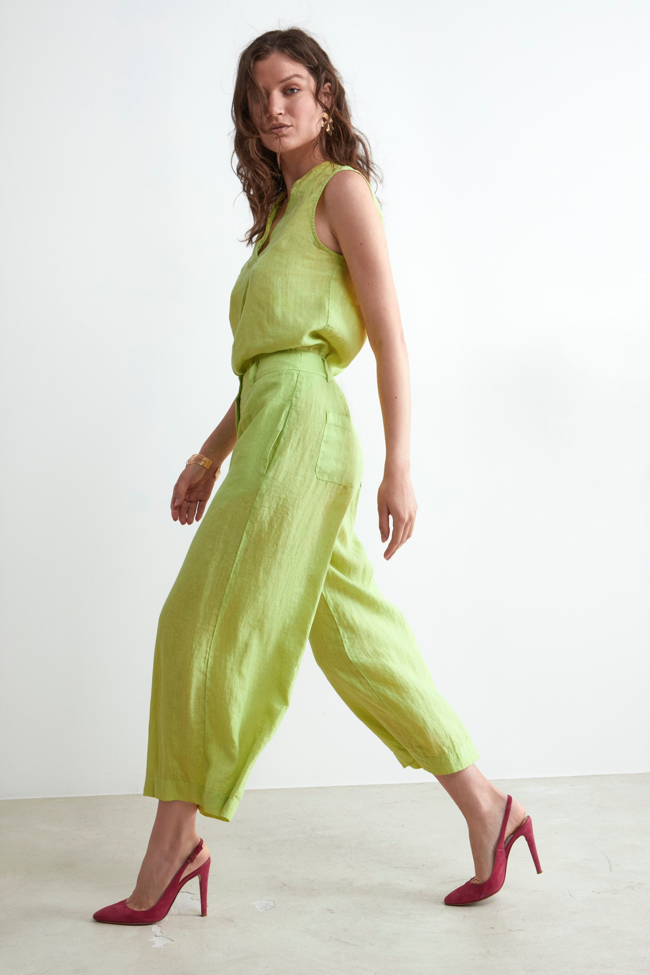 Kurze Leinenhose - LIME