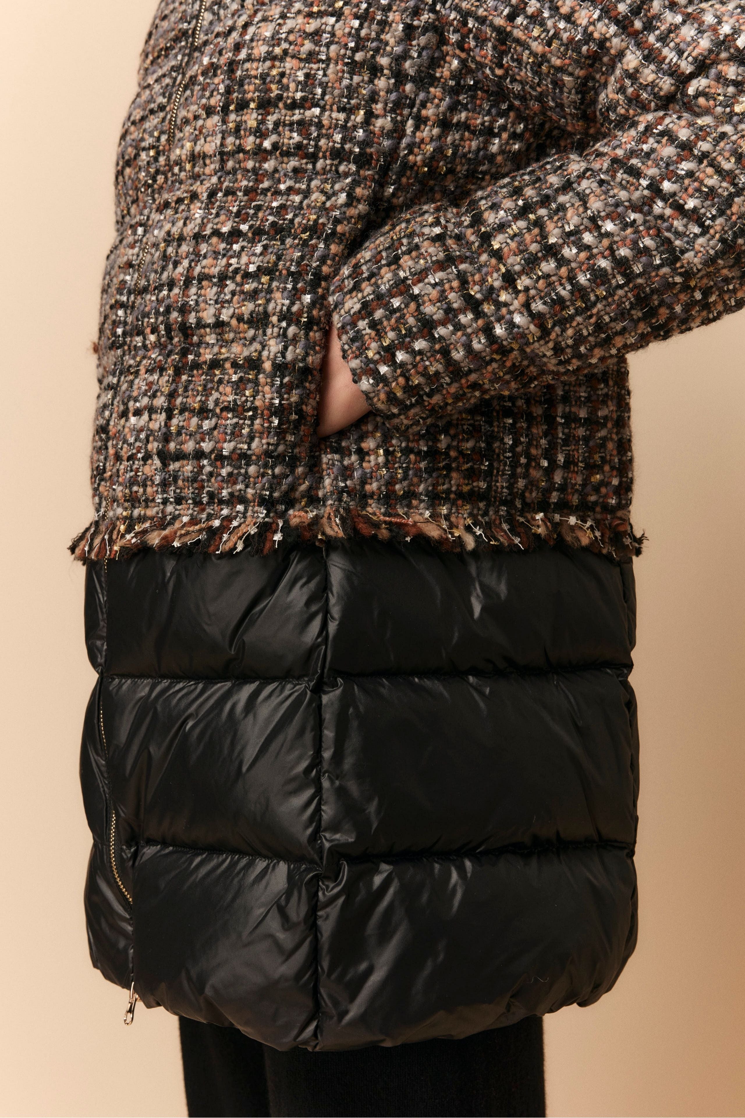 Double-Fabric Bouclé Jacket - BLACK