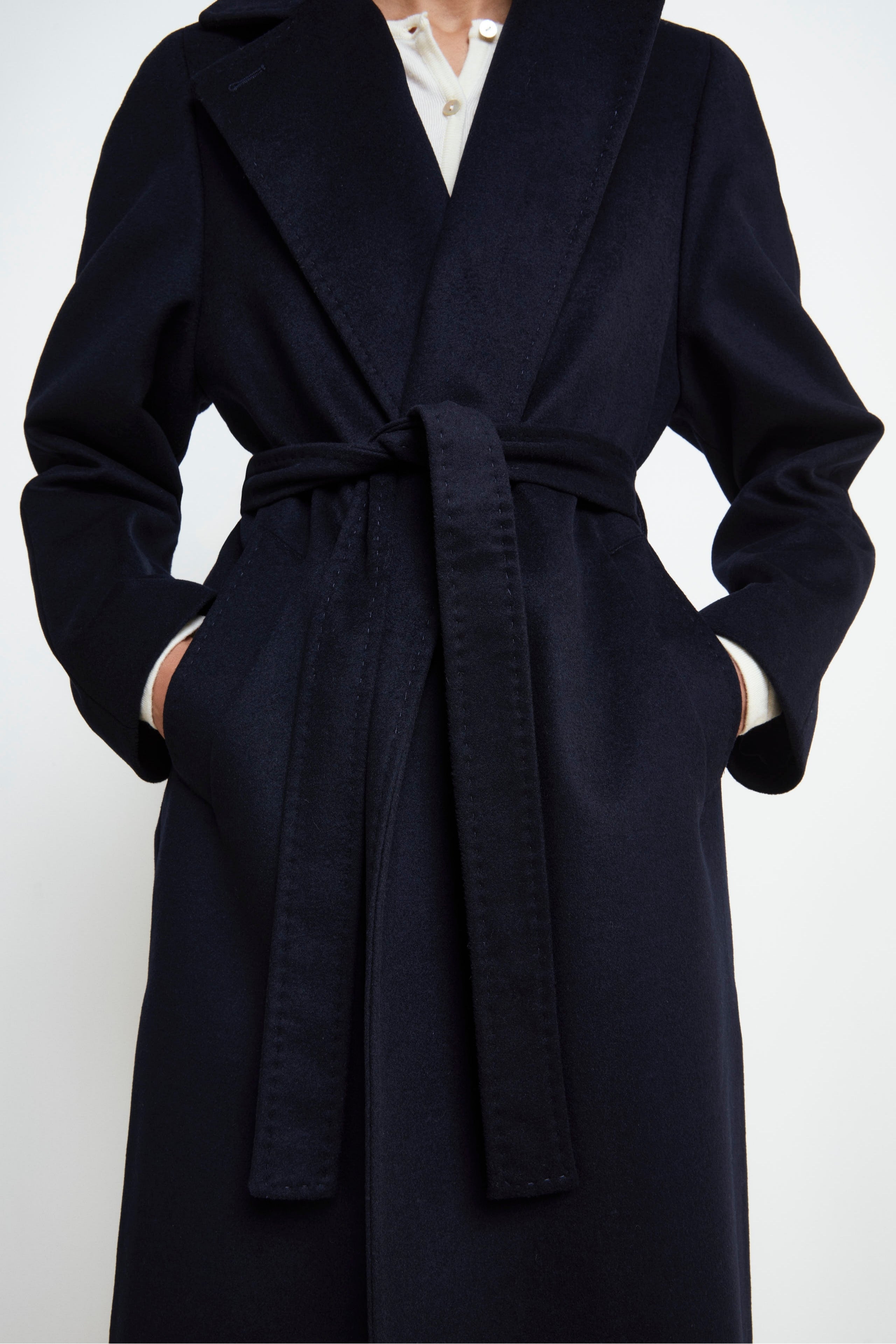 Manteau long en laine et cachemire - BLEU