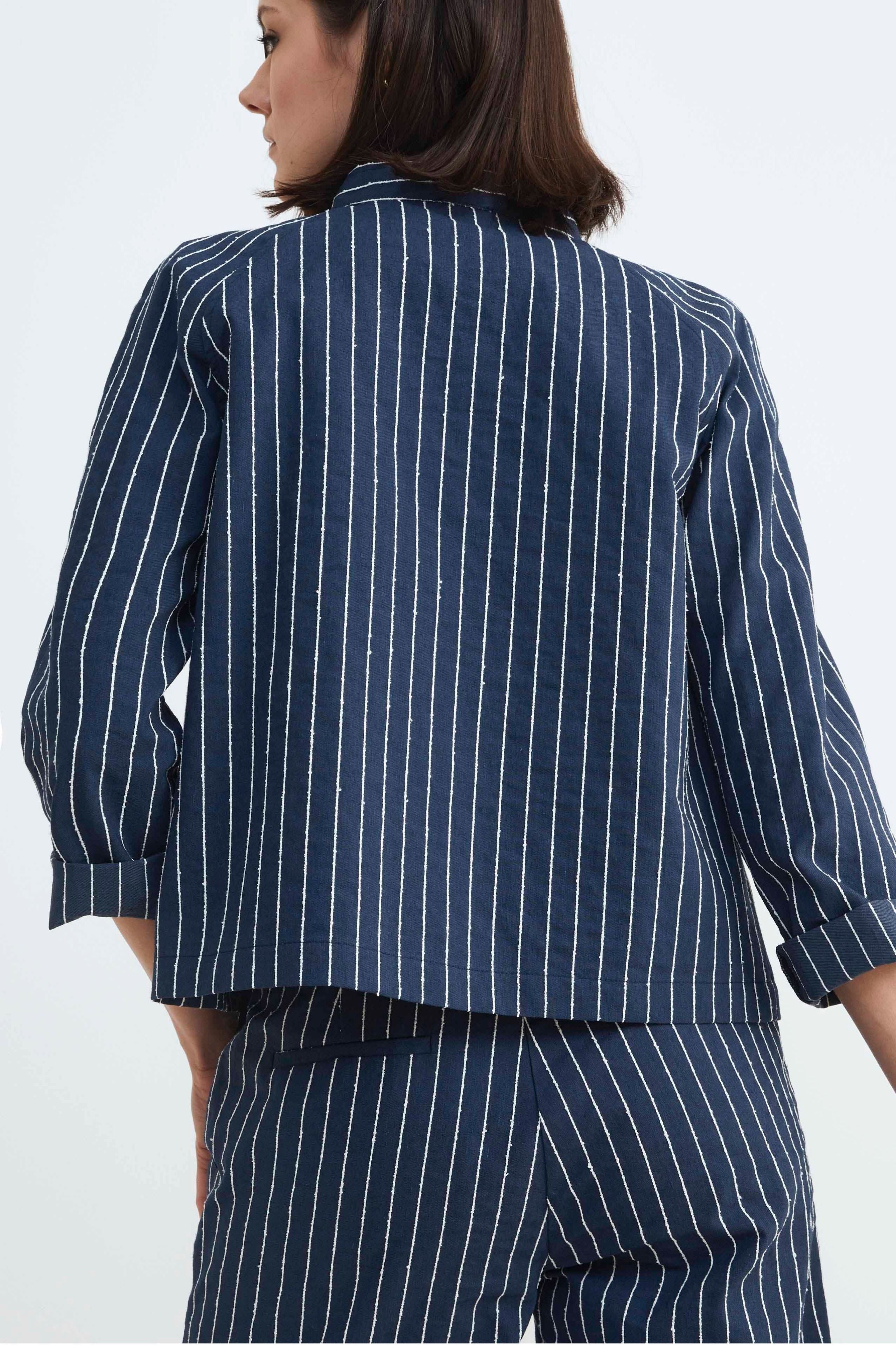 Women’s pinstripe jacket - BLUE/BEIGE STRIPED