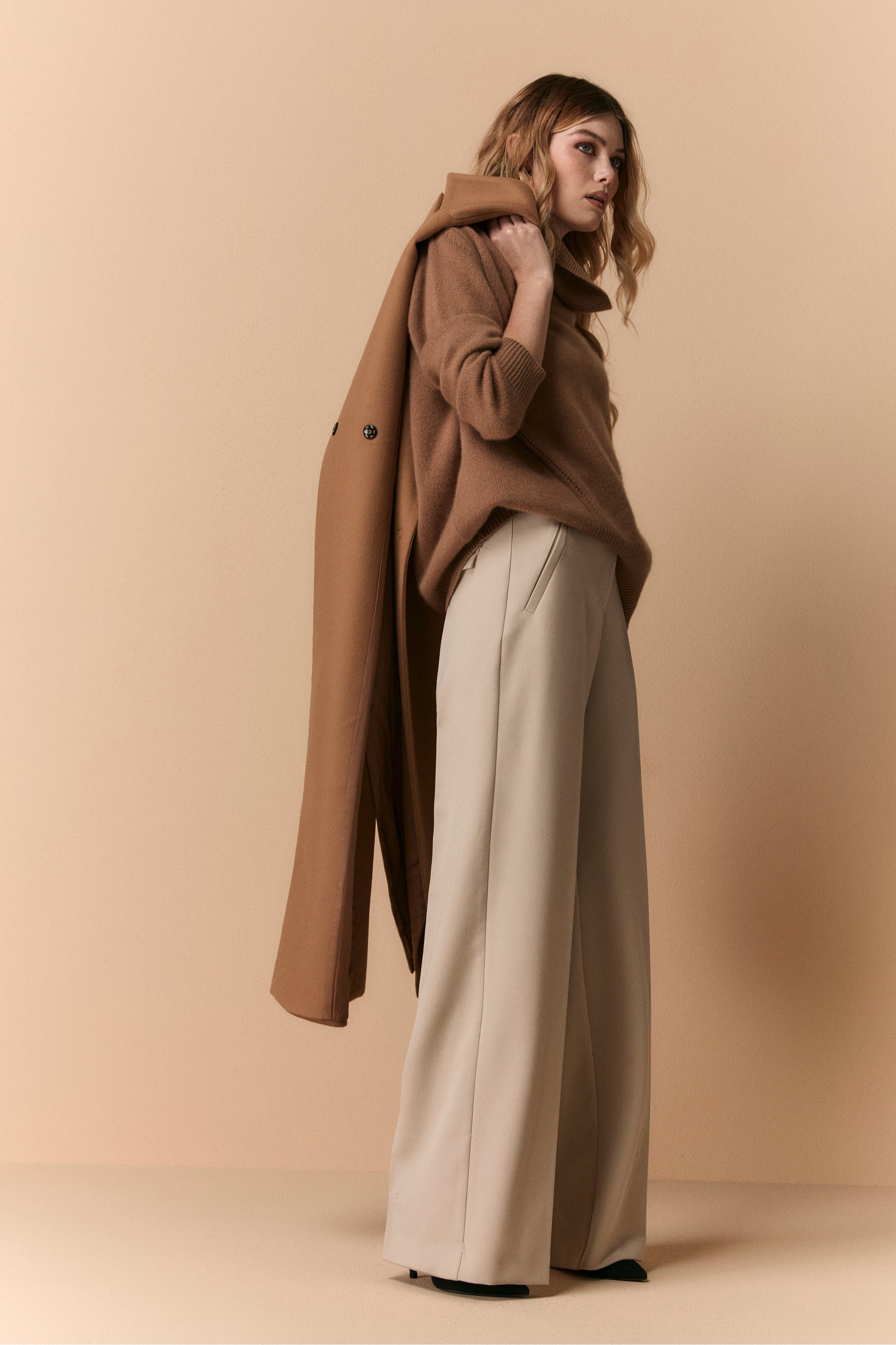 Pantalon palazzo à plis - BEIGE