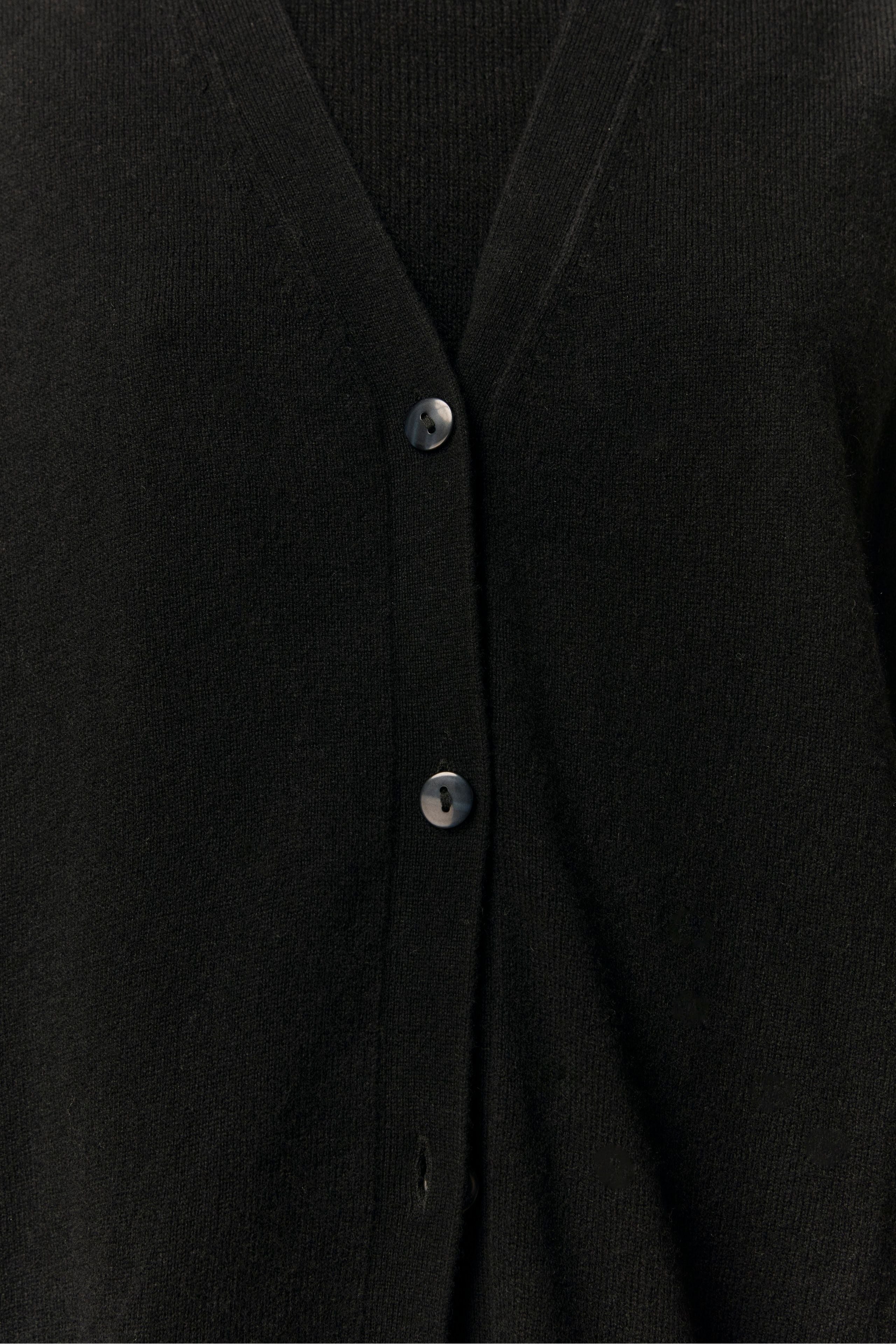 Long Cardigan with Pockets in Wool and Cashmere - BLACK