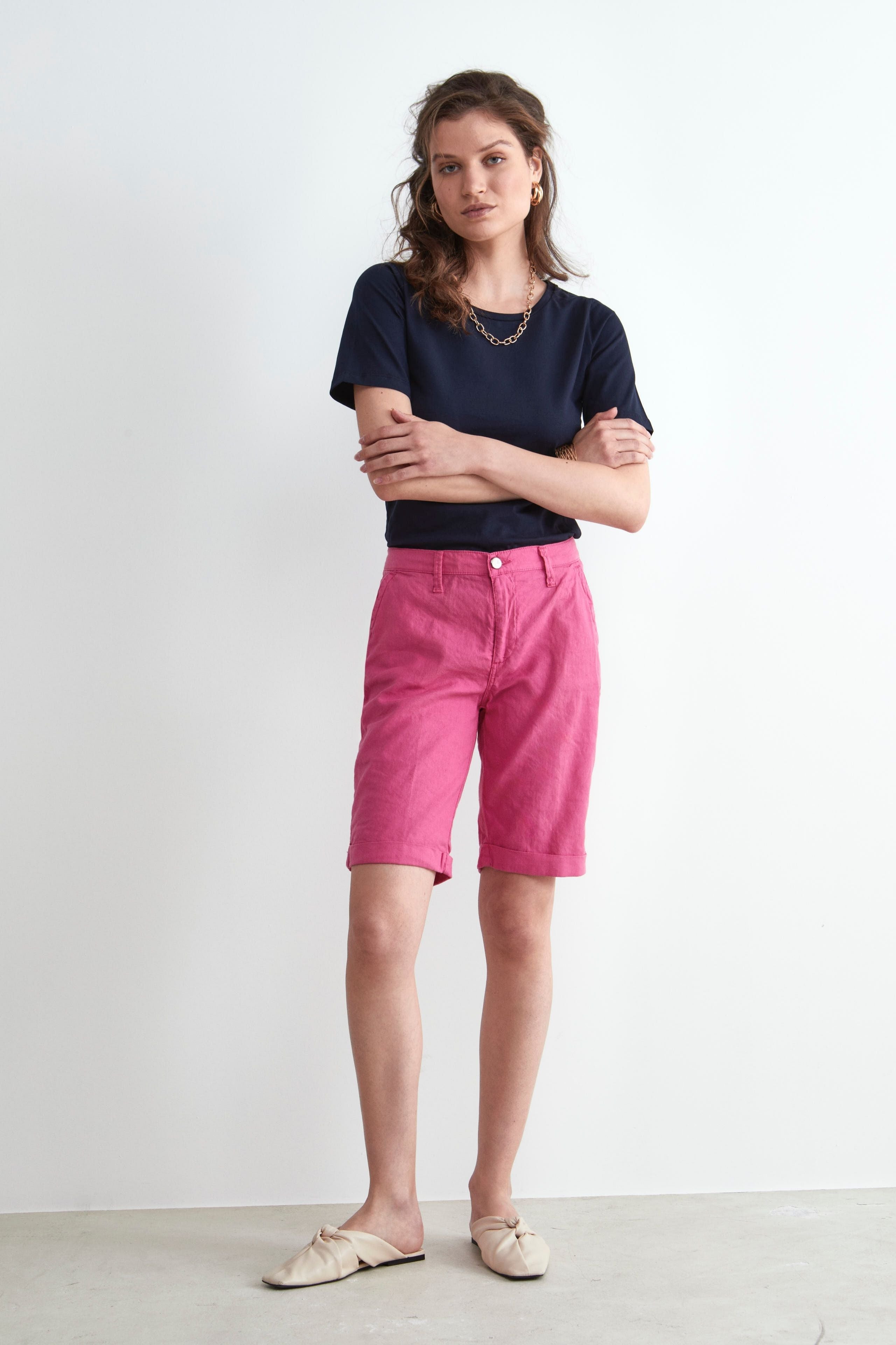 Linen bermuda shorts - Strawberry pink