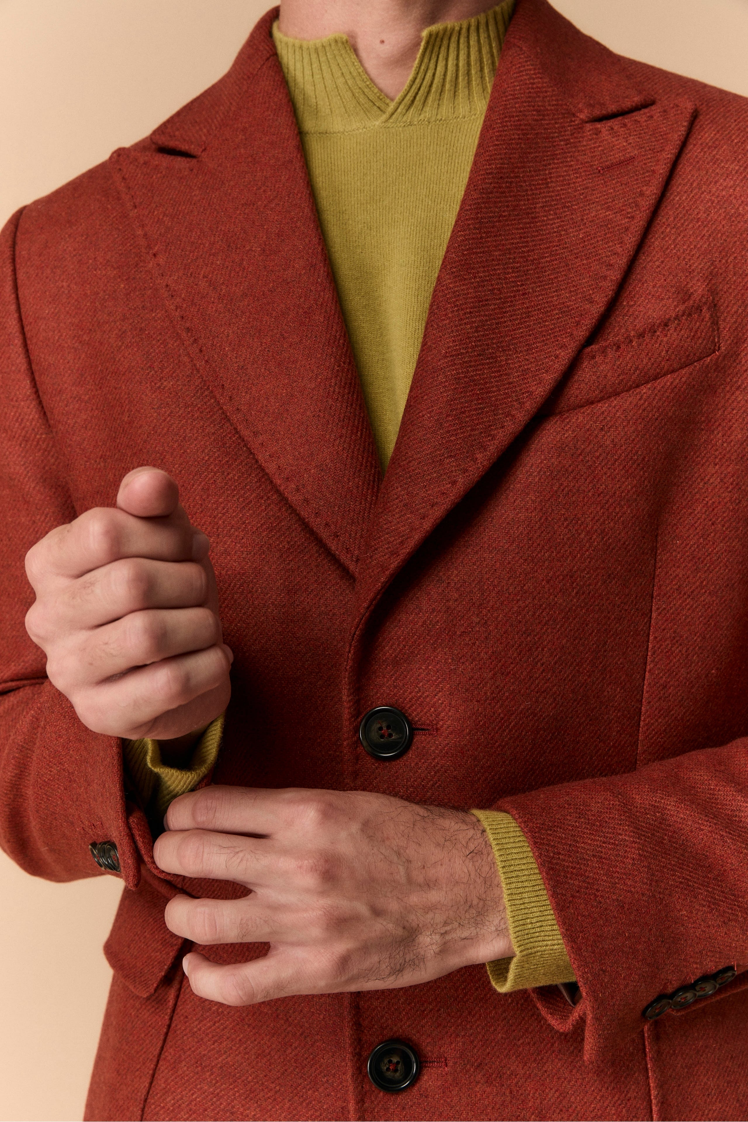 Twill Coat in Wool - Brick red