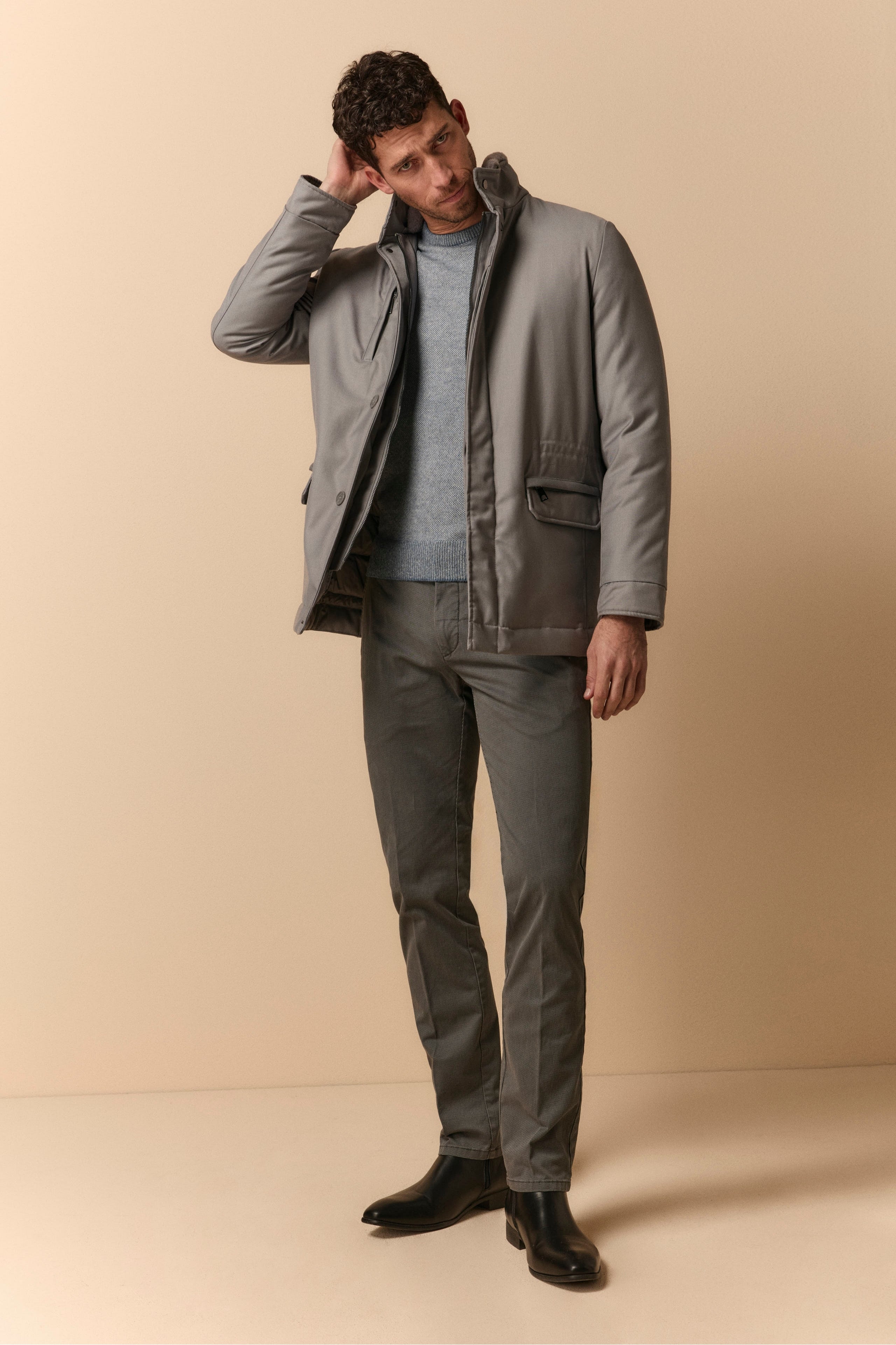 Slim Fit Hose mit Muster aus Gabardine - ANTHRAZIT GESTREIFT