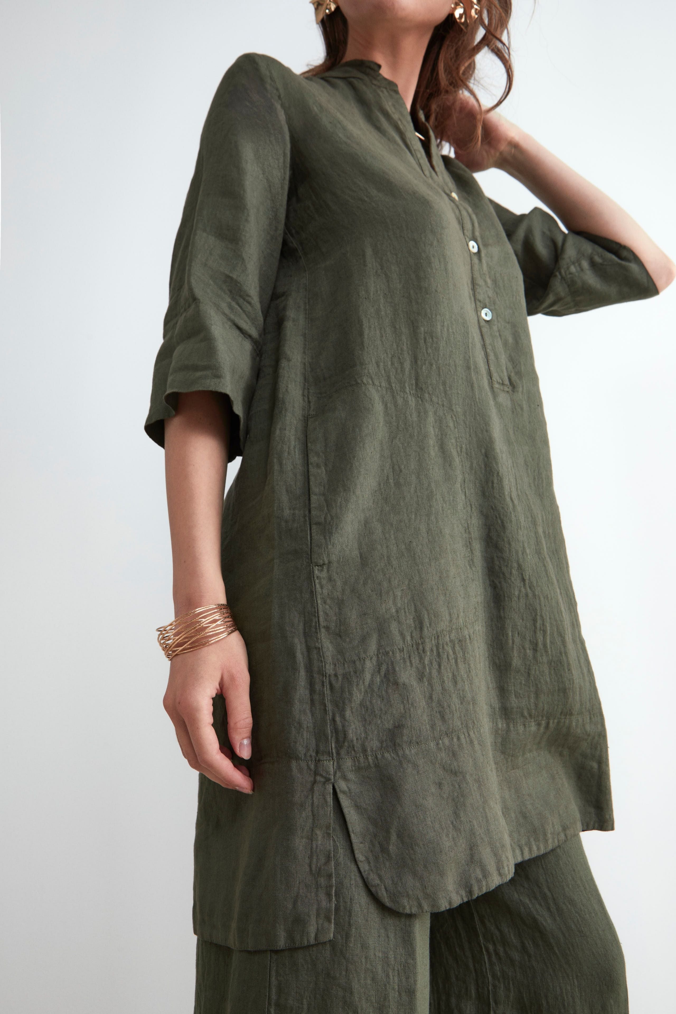 Soft Linen Dress - Brown