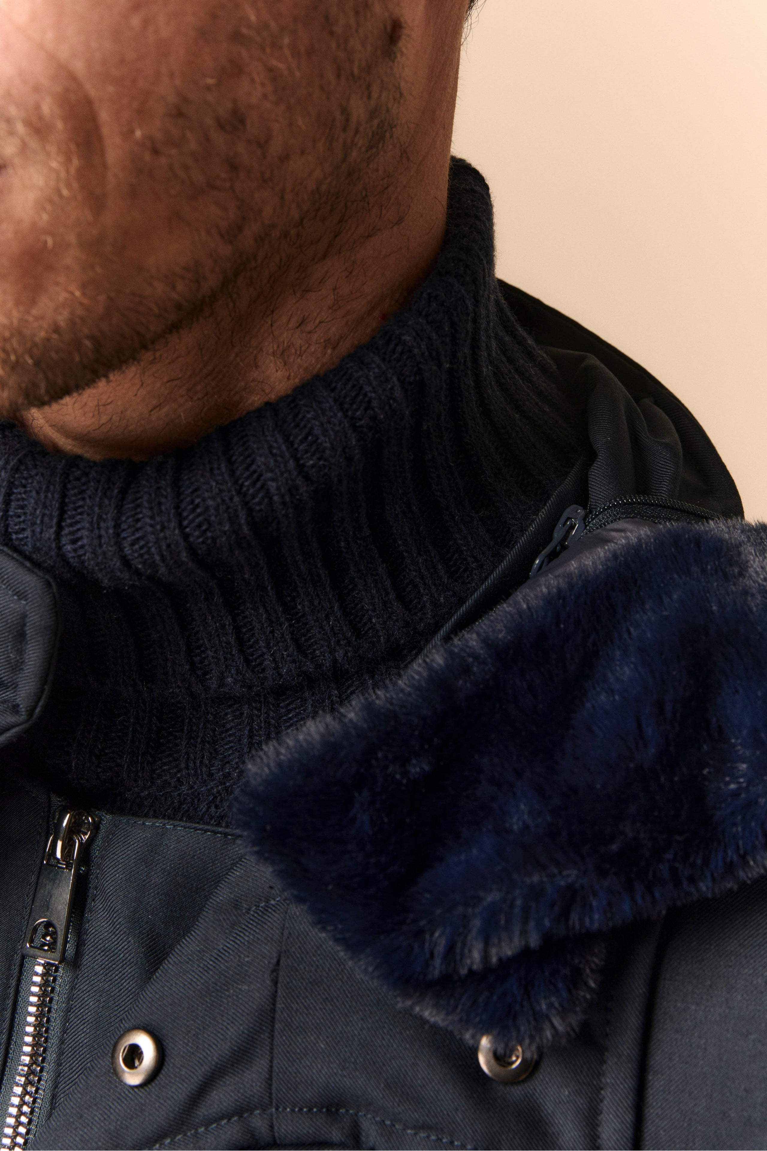 Padded Jacket with Fur Collar - BLUE