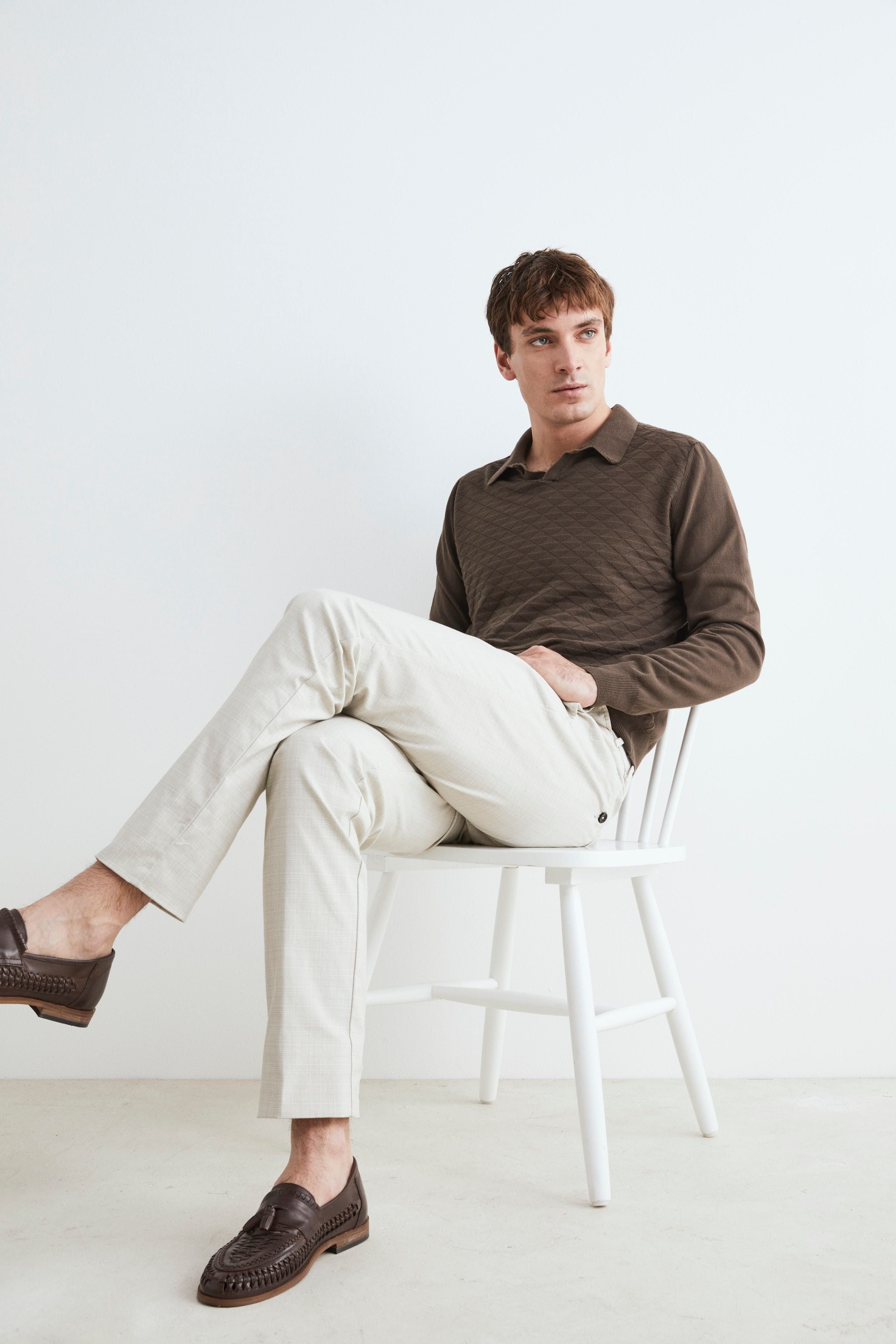 Pantalon à micro-motifs pour hommes - Check beige