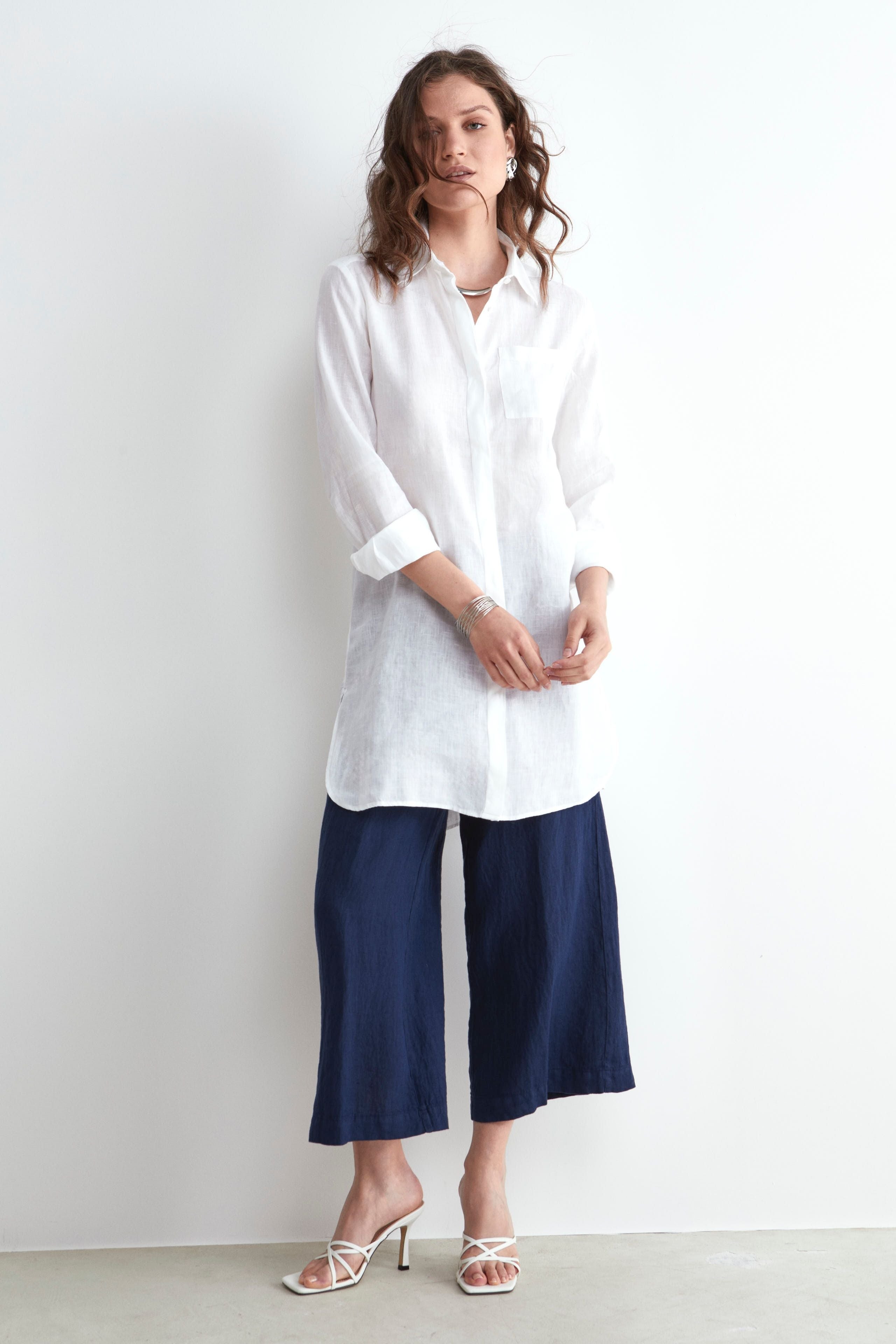 Pantalon court en lin - Bleu