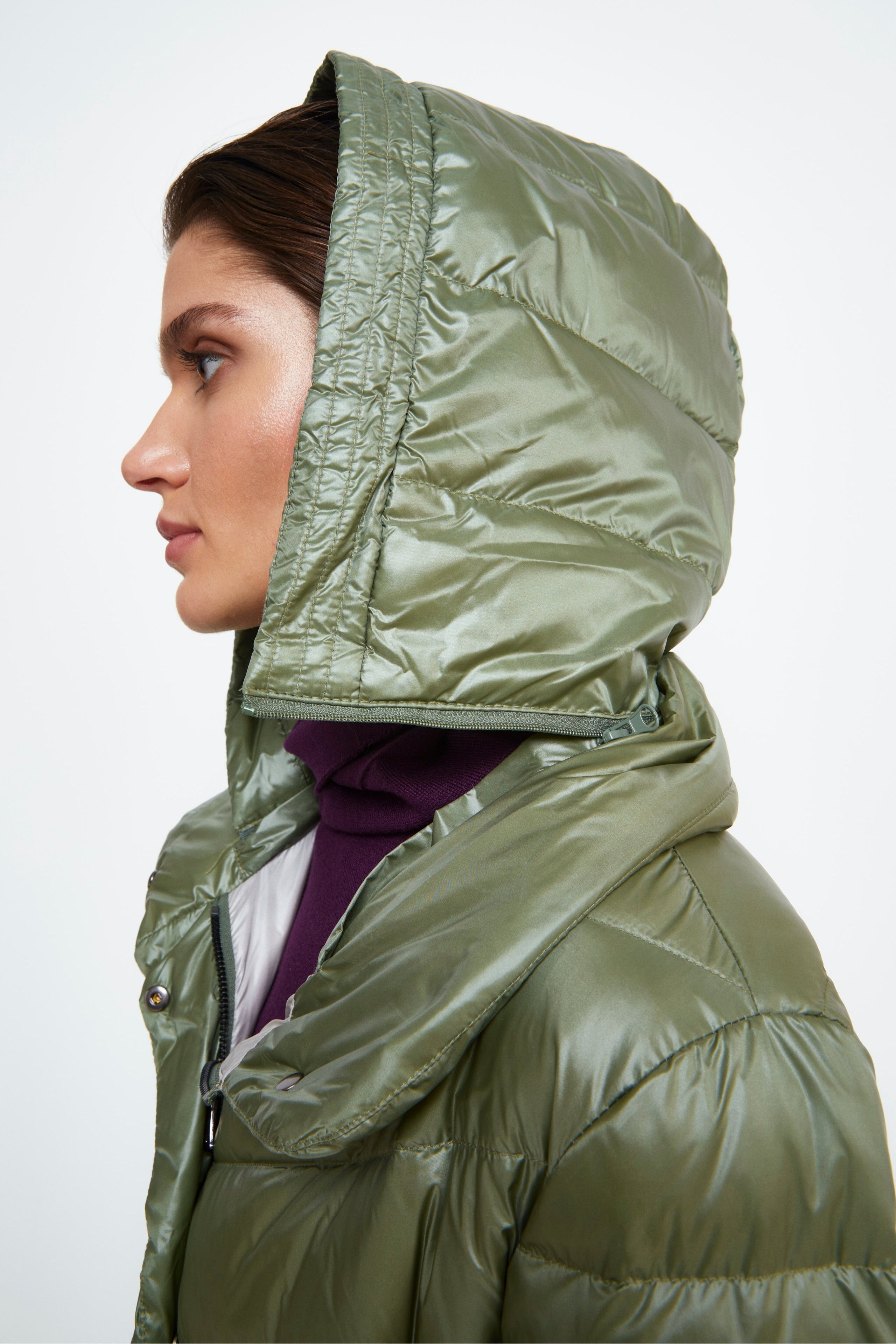 Hooded Down Jacket - Sage green