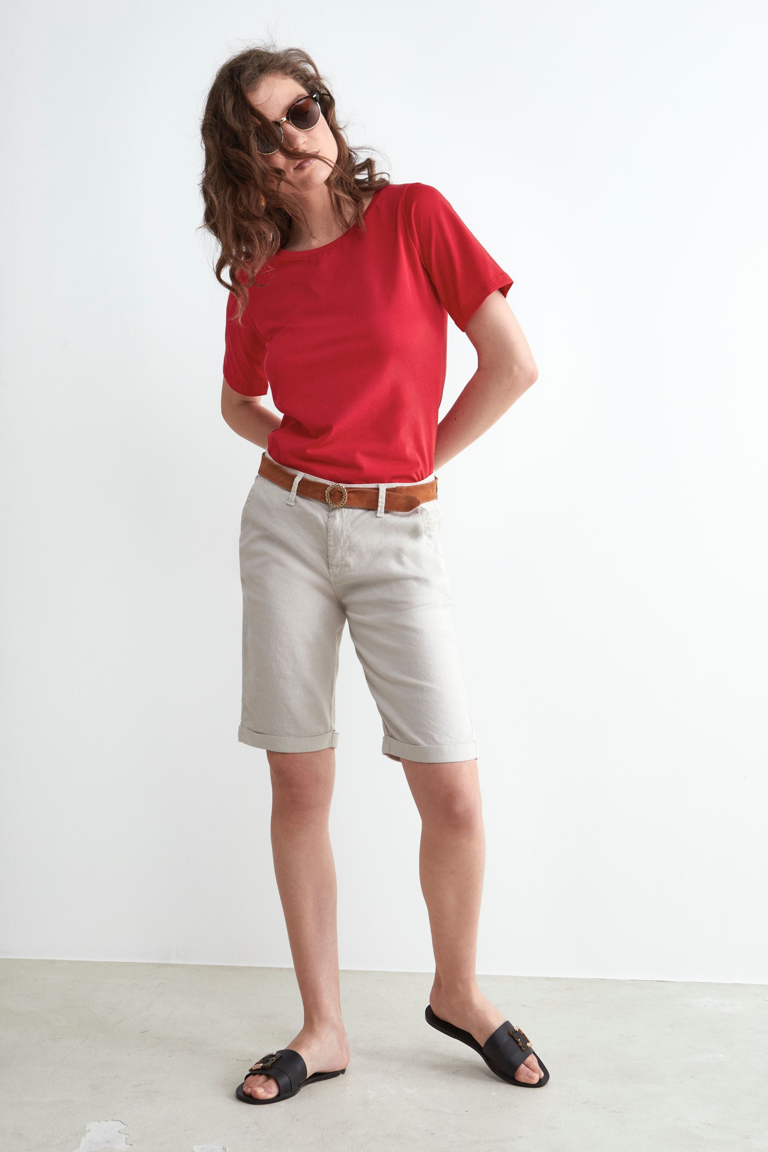 Bermuda-Shorts aus Leinen - BEIGE