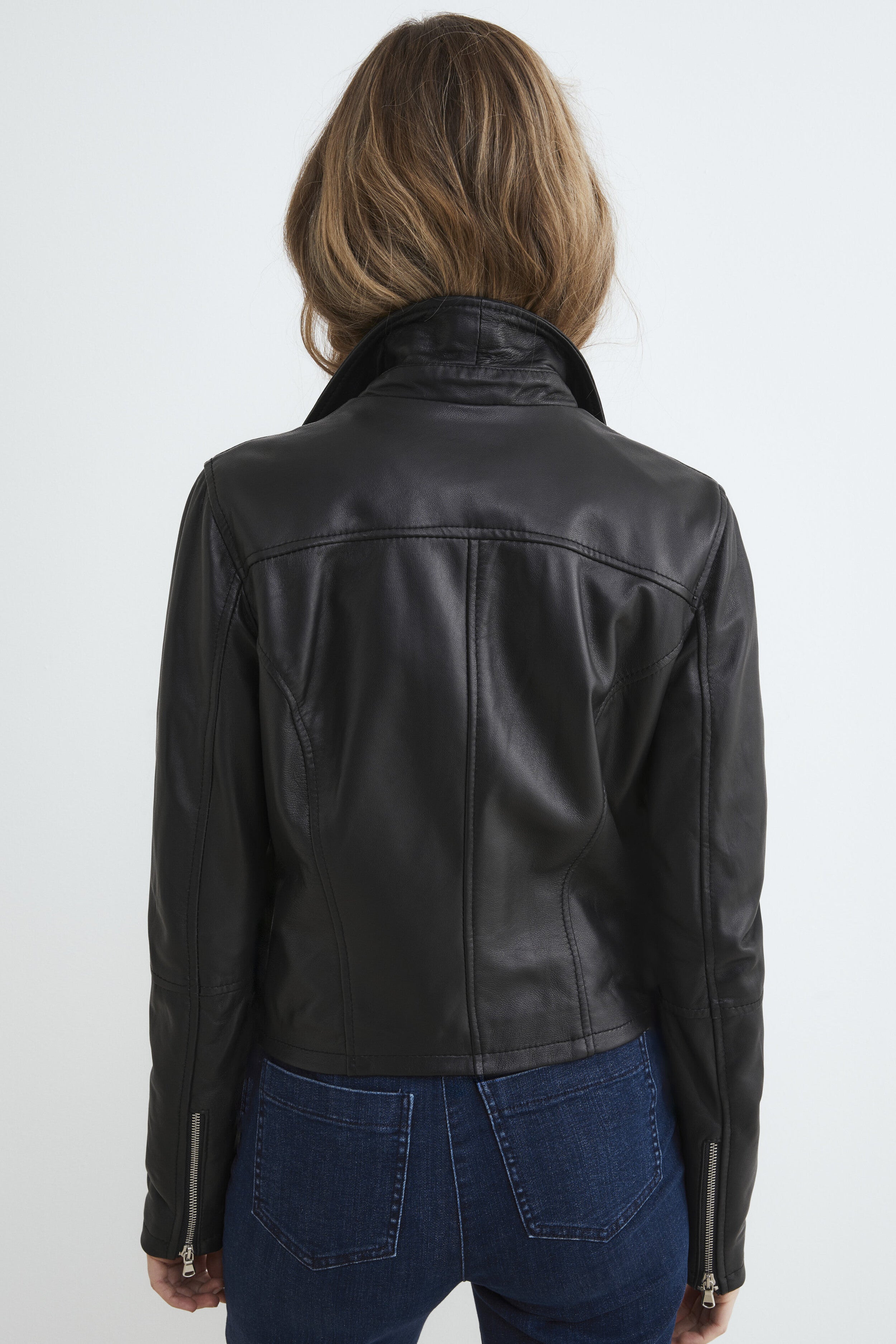 Leather biker jacket - BLACK