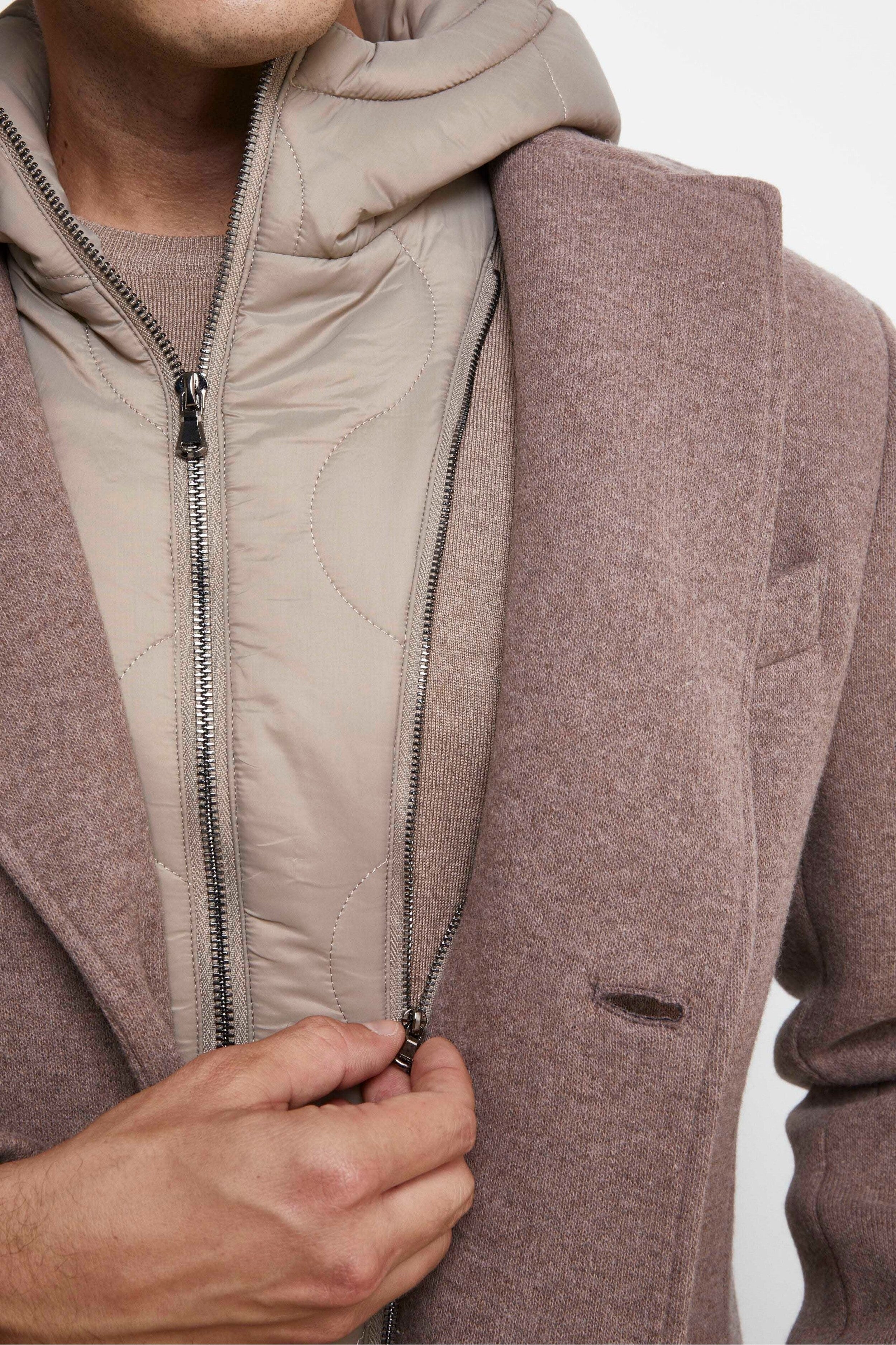 Hooded Wool Blend Coat - gray