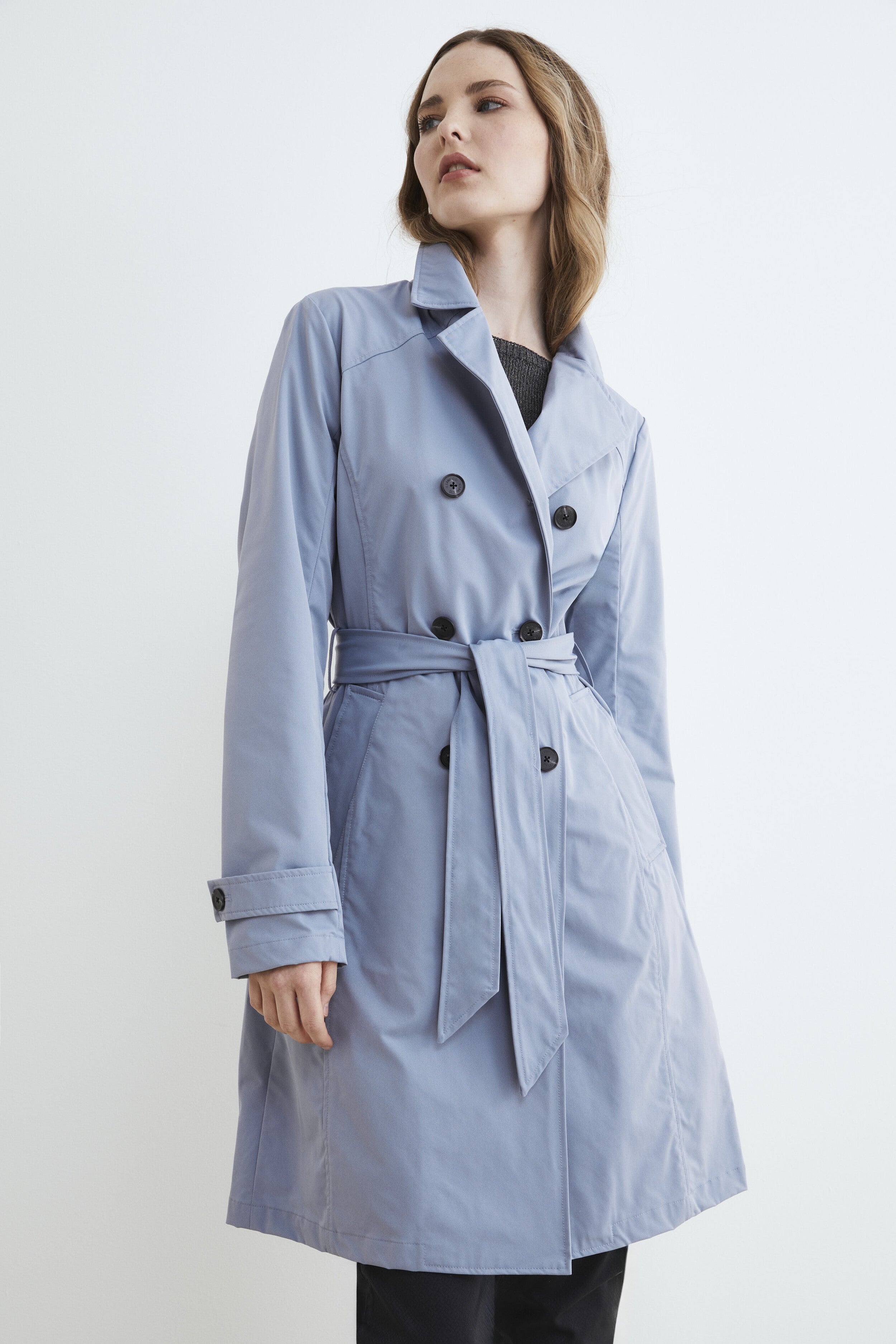 Trench-coat à double boutonnage pour femmes - Gris poussière