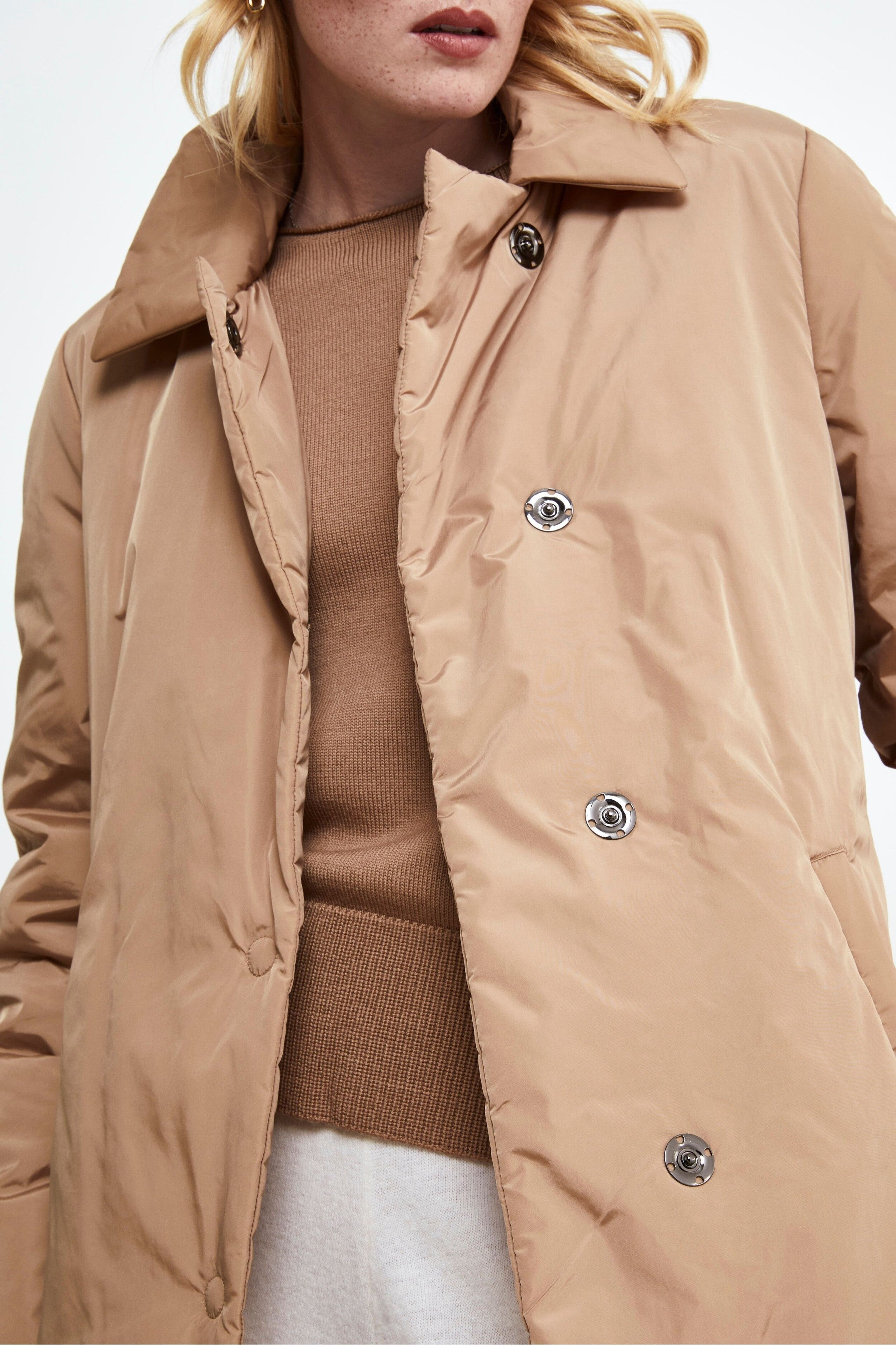 Midi Down Jacket with Belt - BEIGE