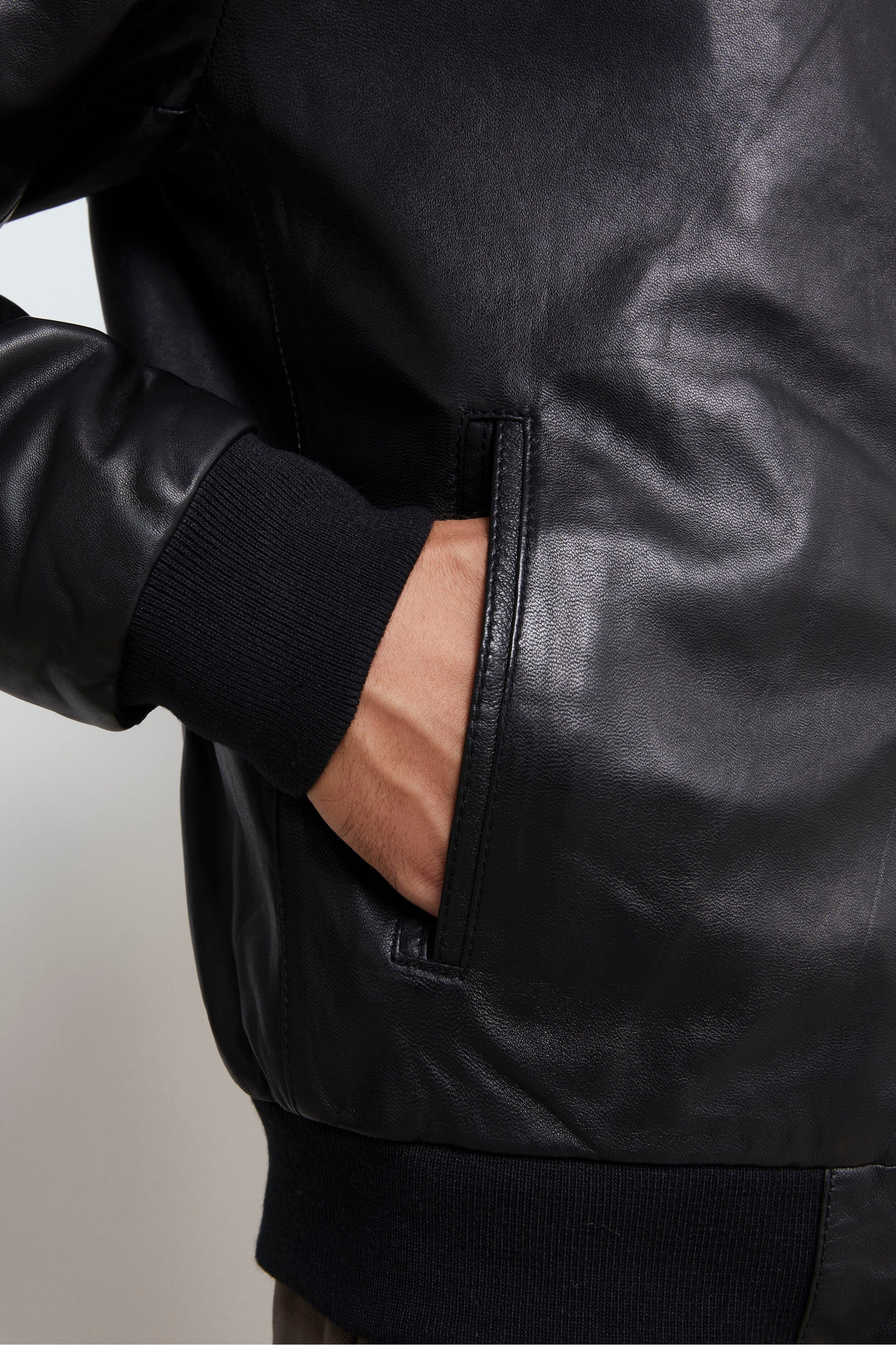 Leather Jacket with Zip - BLACK