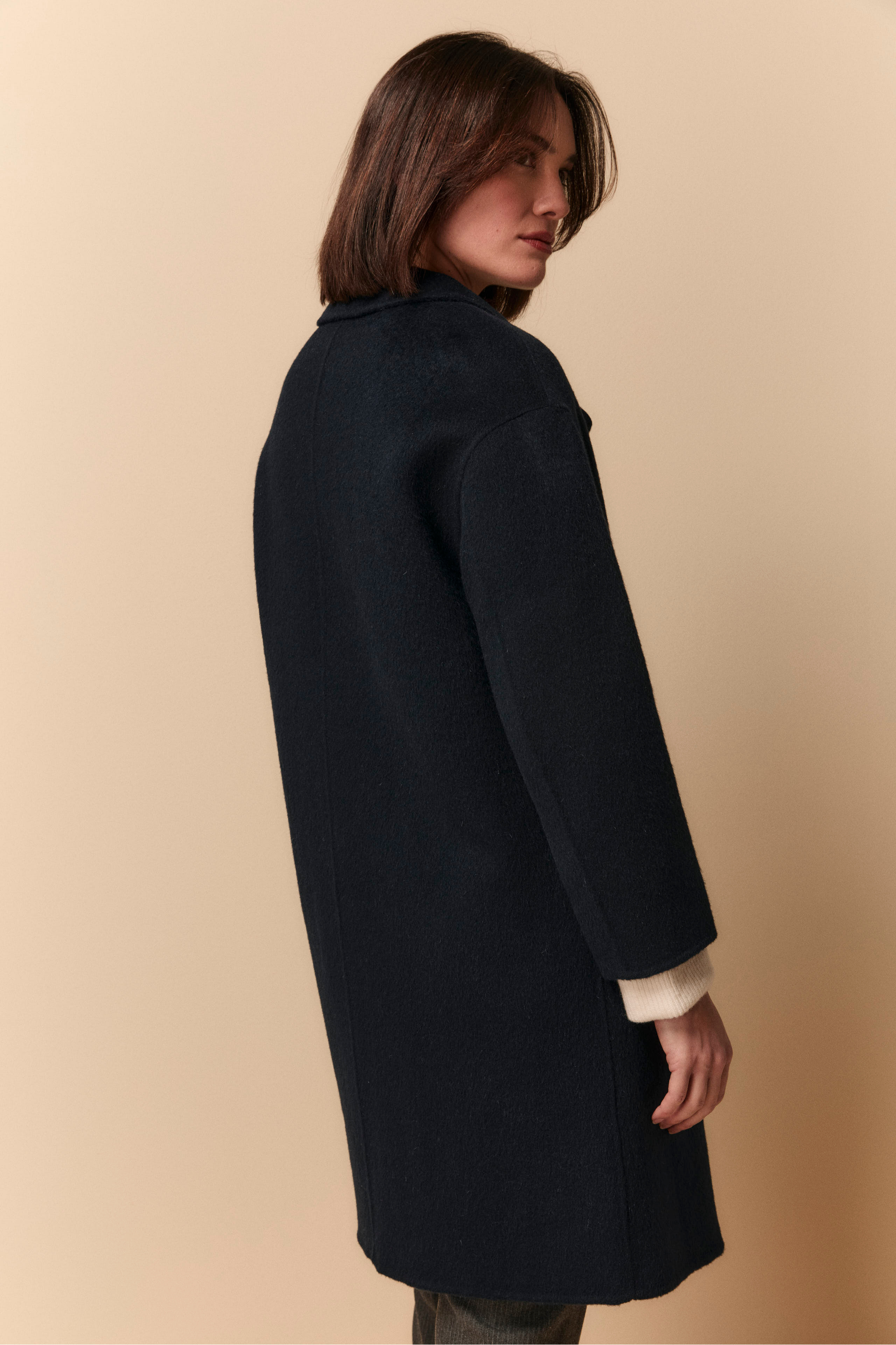 Midi Wool Coat with Padding - BLUE