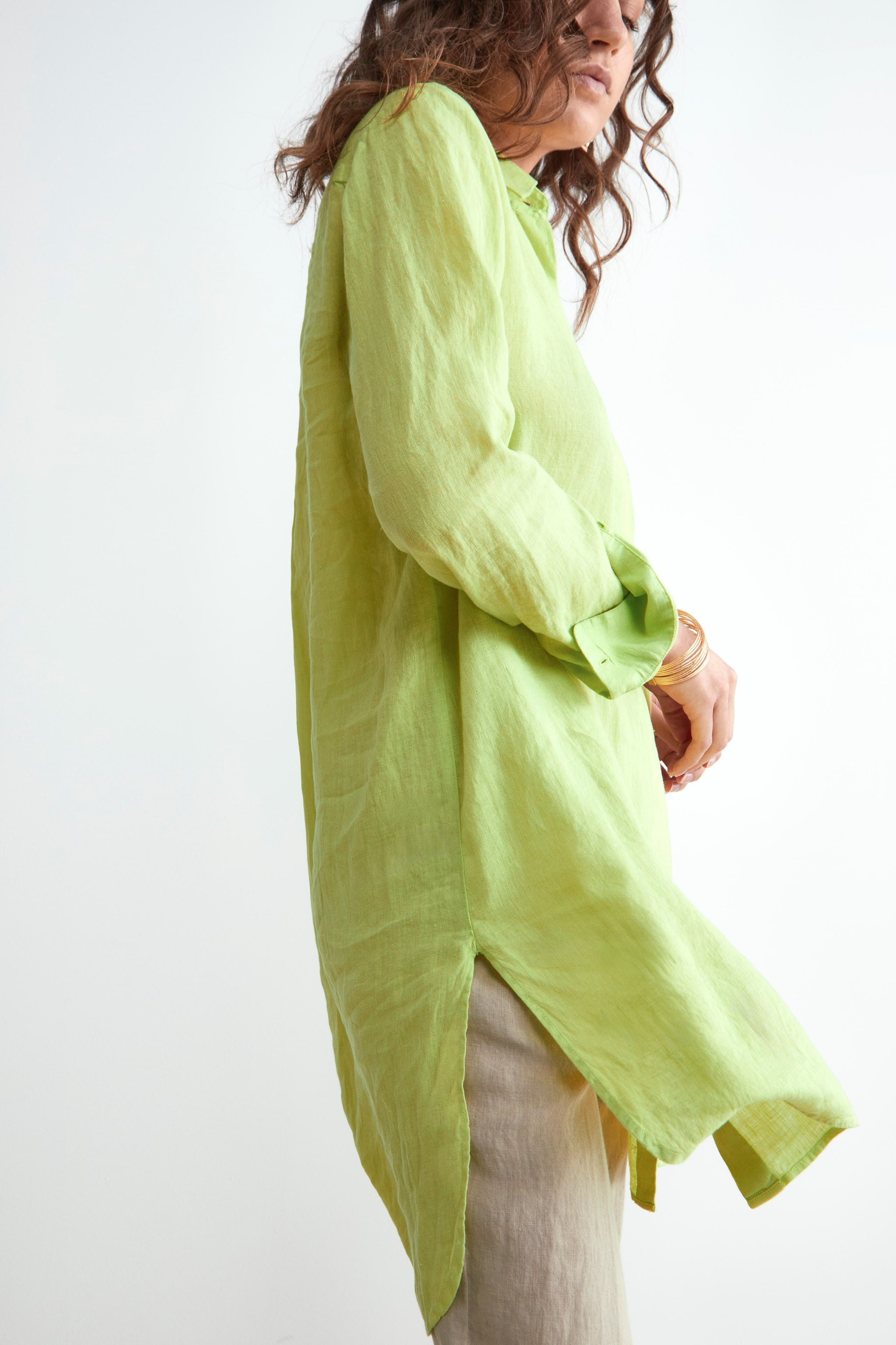 Longue chemise en lin - LIME