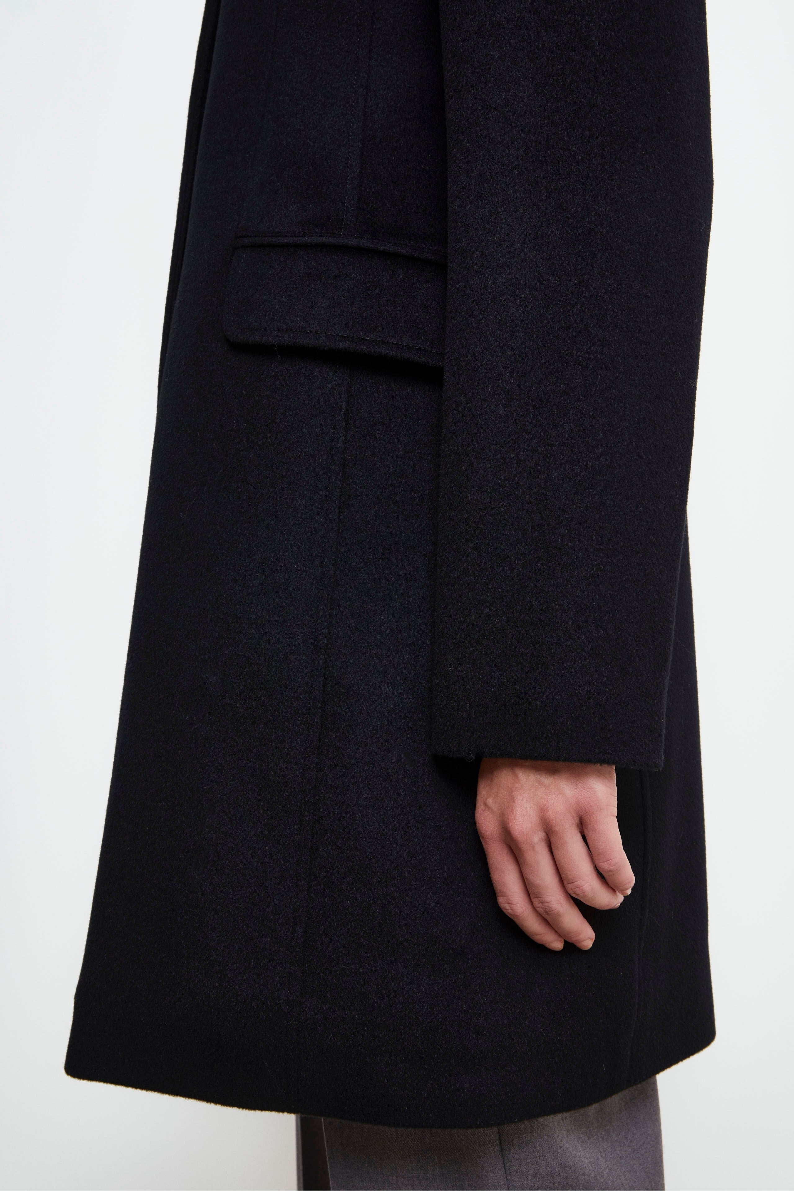 Midi Wool Coat - BLACK