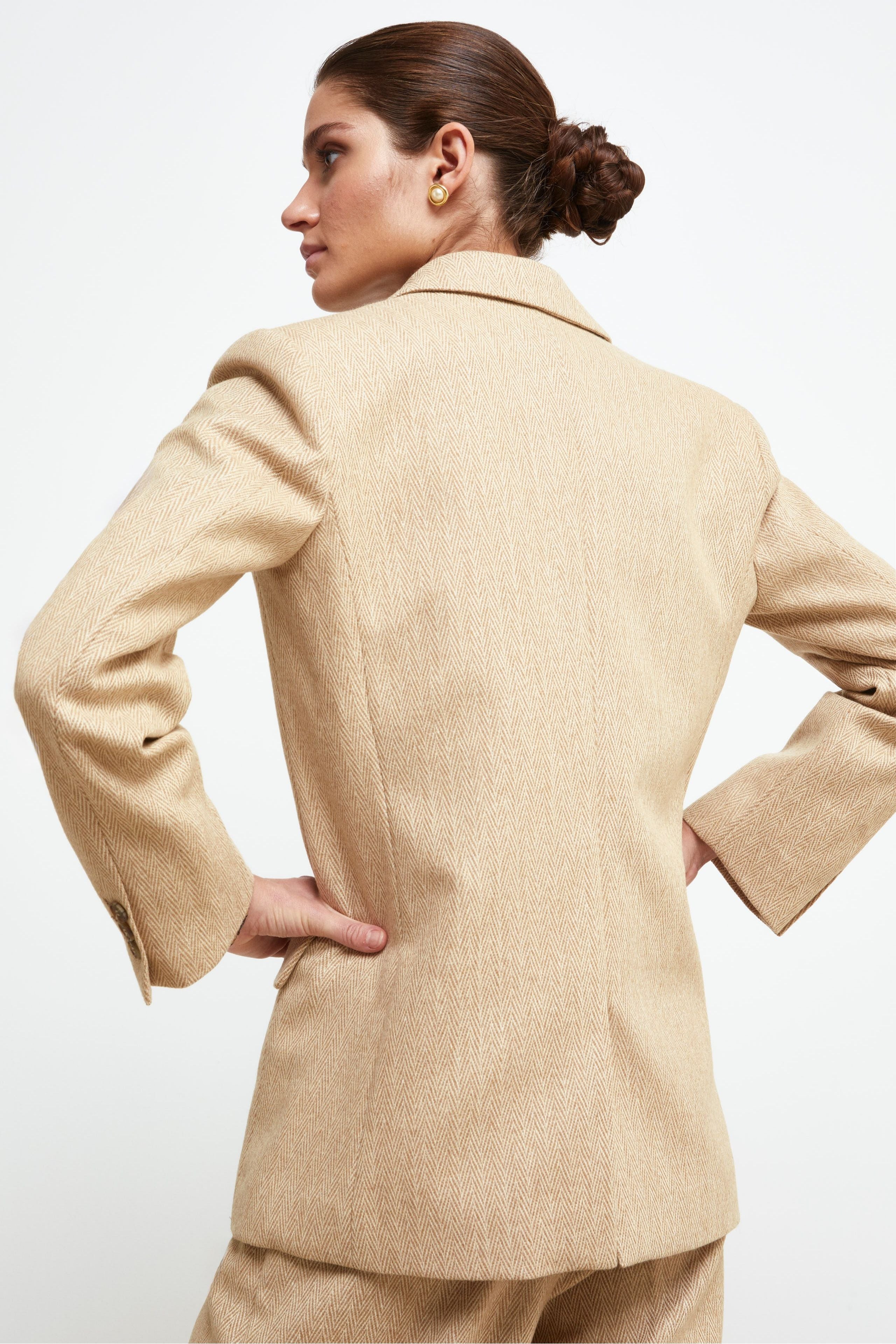 Veste Over Croisée en Laine - CHEVRONS BEIGE