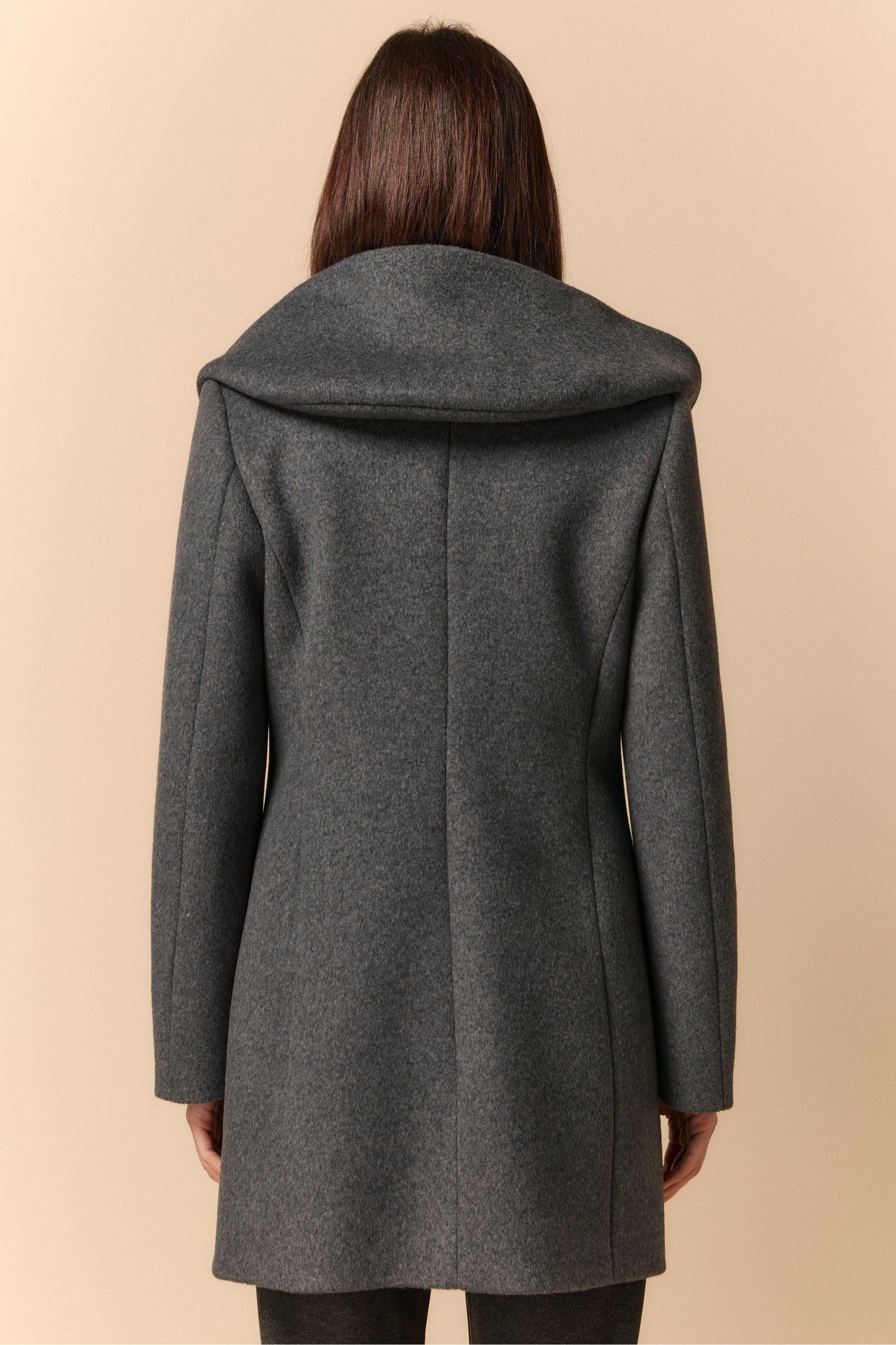 Manteau Midi avec Capuche et Fermeture Éclair - GRIS