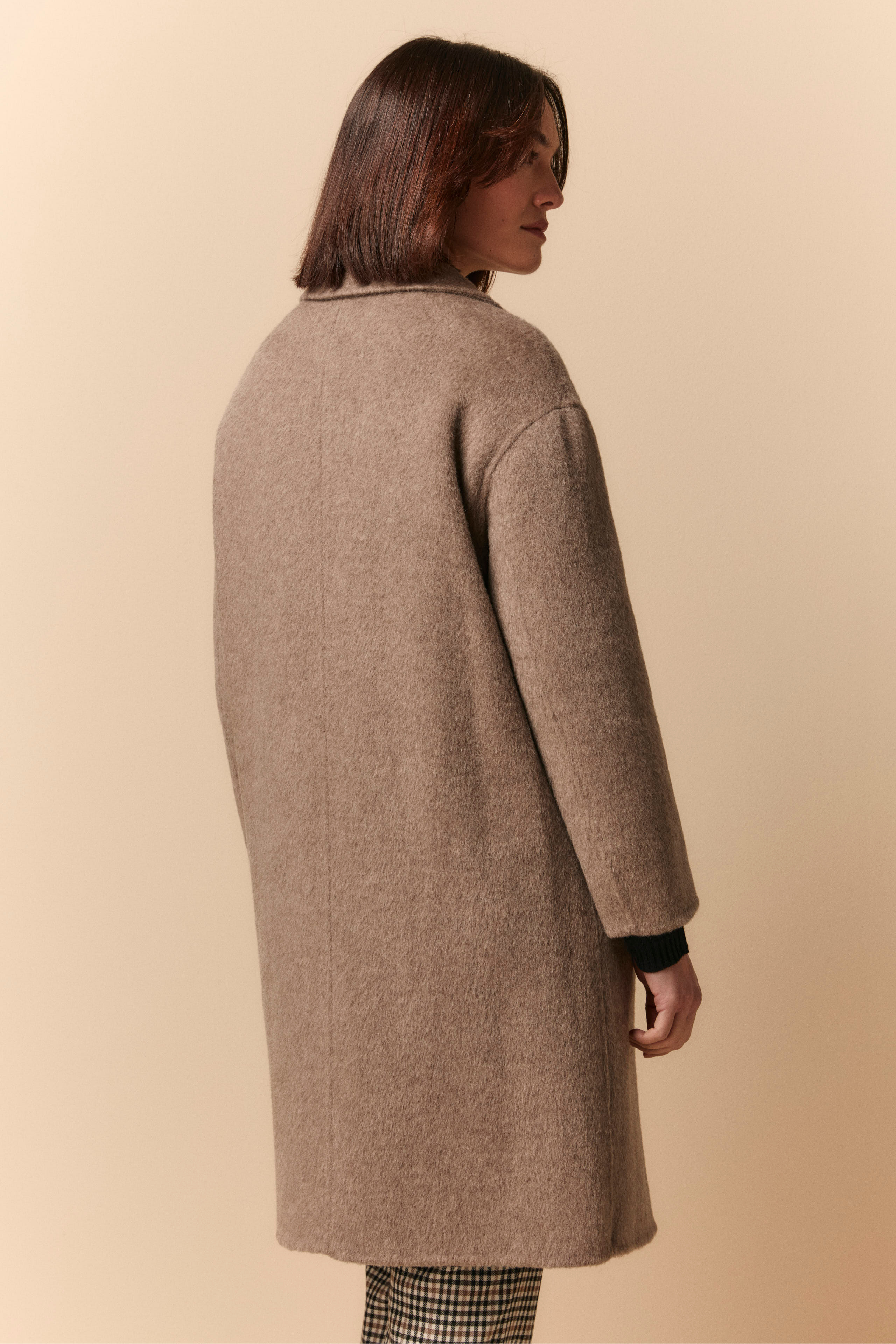 Midi Wool Coat with Padding - BEIGE