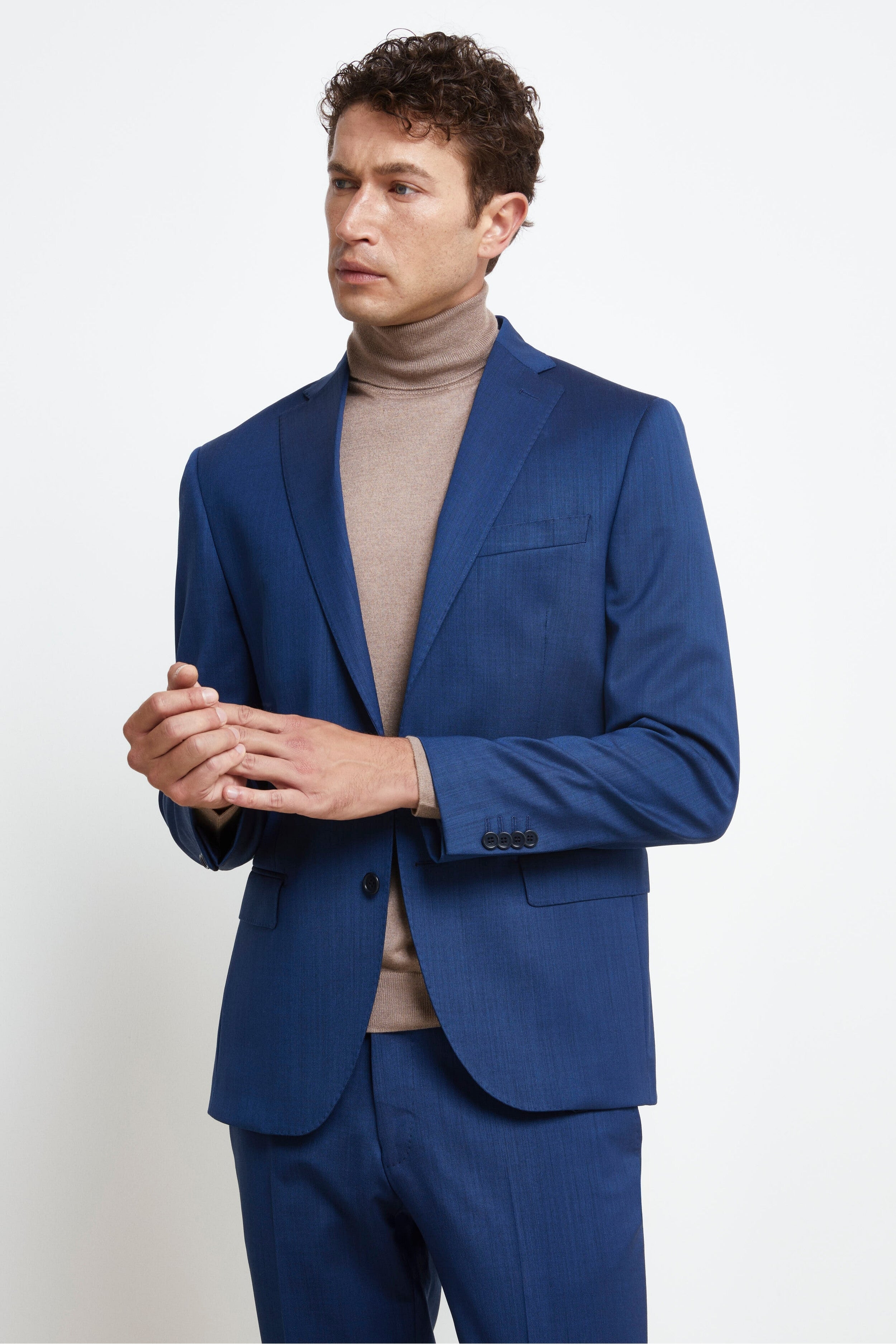 Colored Single-Breasted Slim Fit Suit - BLUE