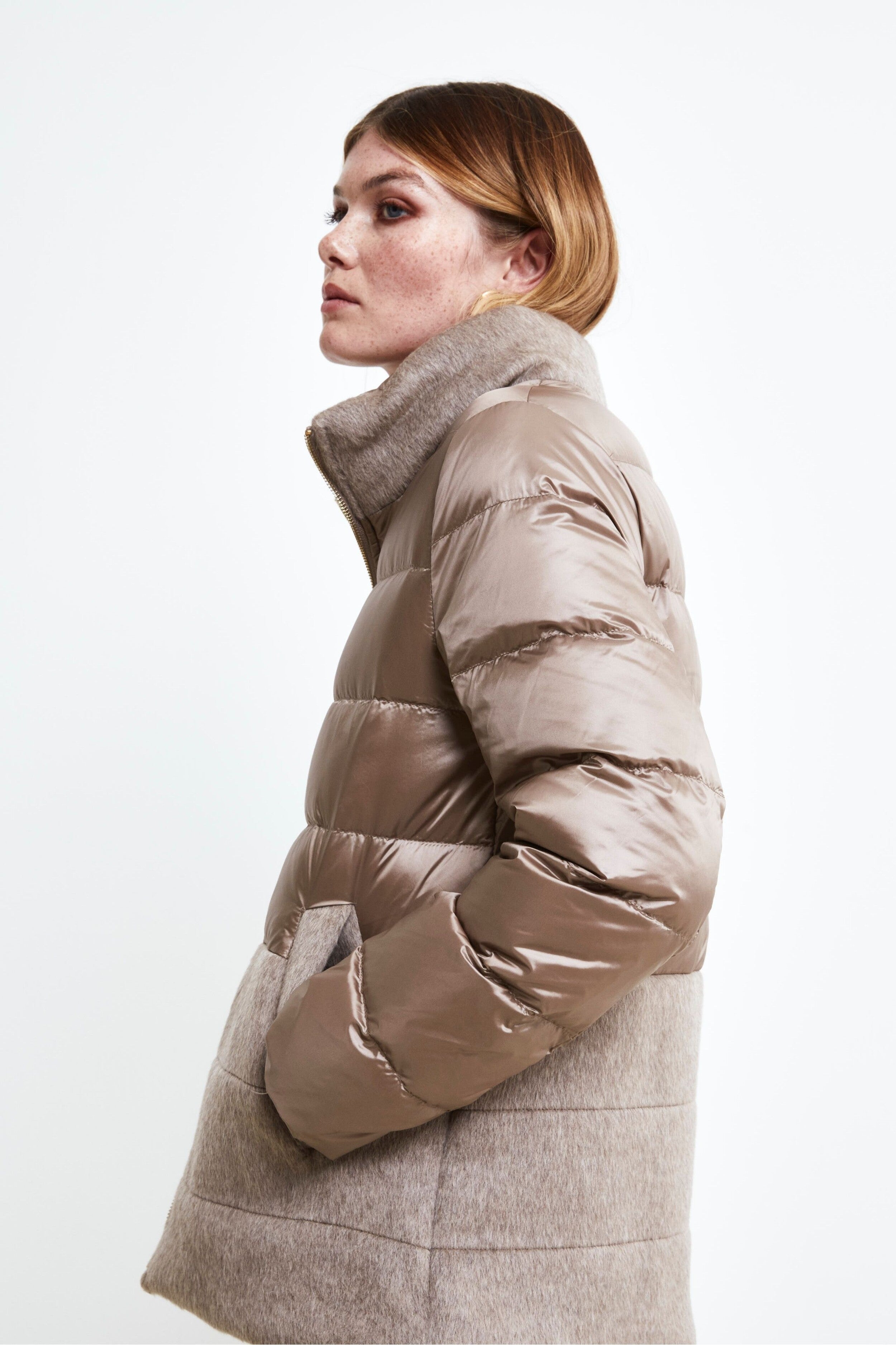 Double Fabric Padded Jacket - BEIGE