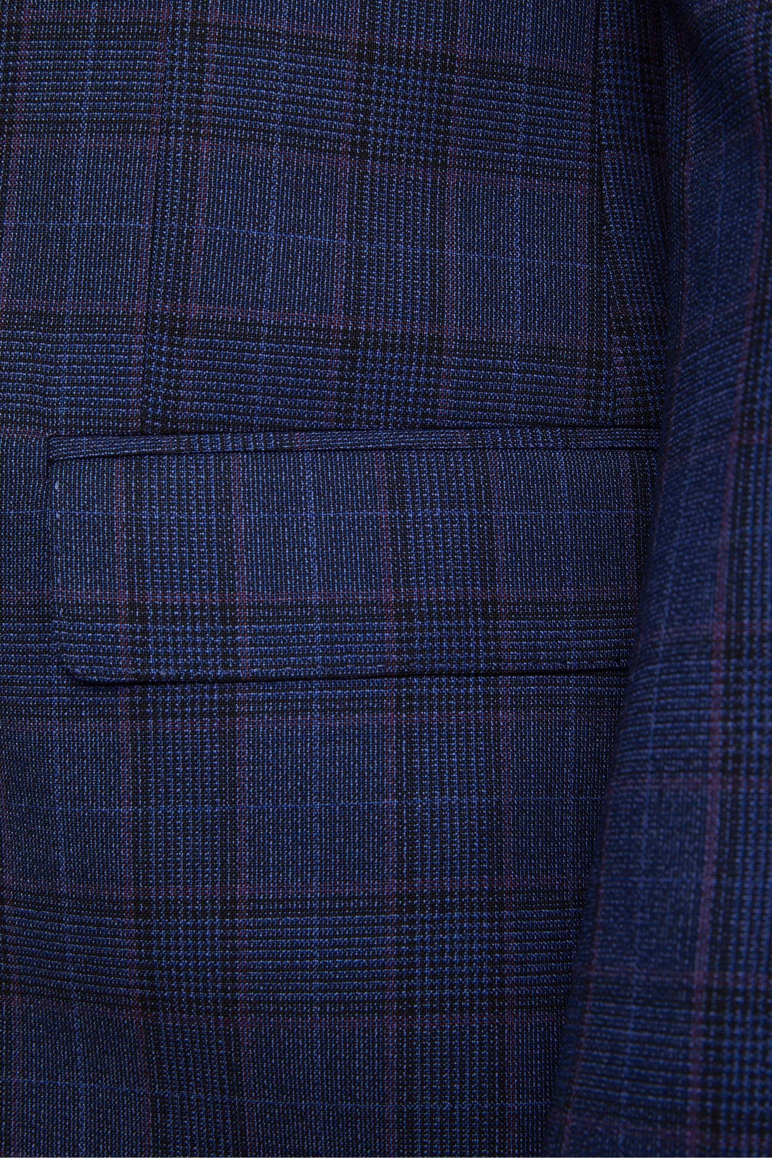 Elegant Double-Breasted Wool Suit - BLUE PRINCE OF WALES