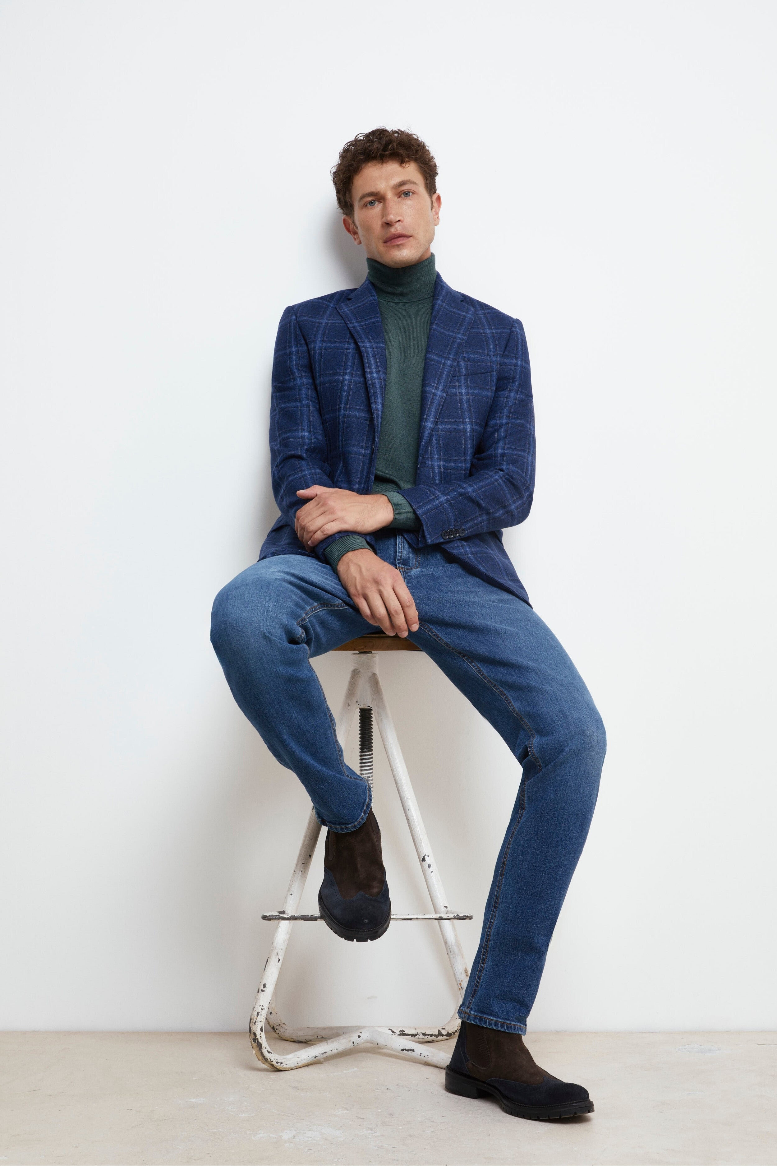 Elegant Wool Jacket - Blue check