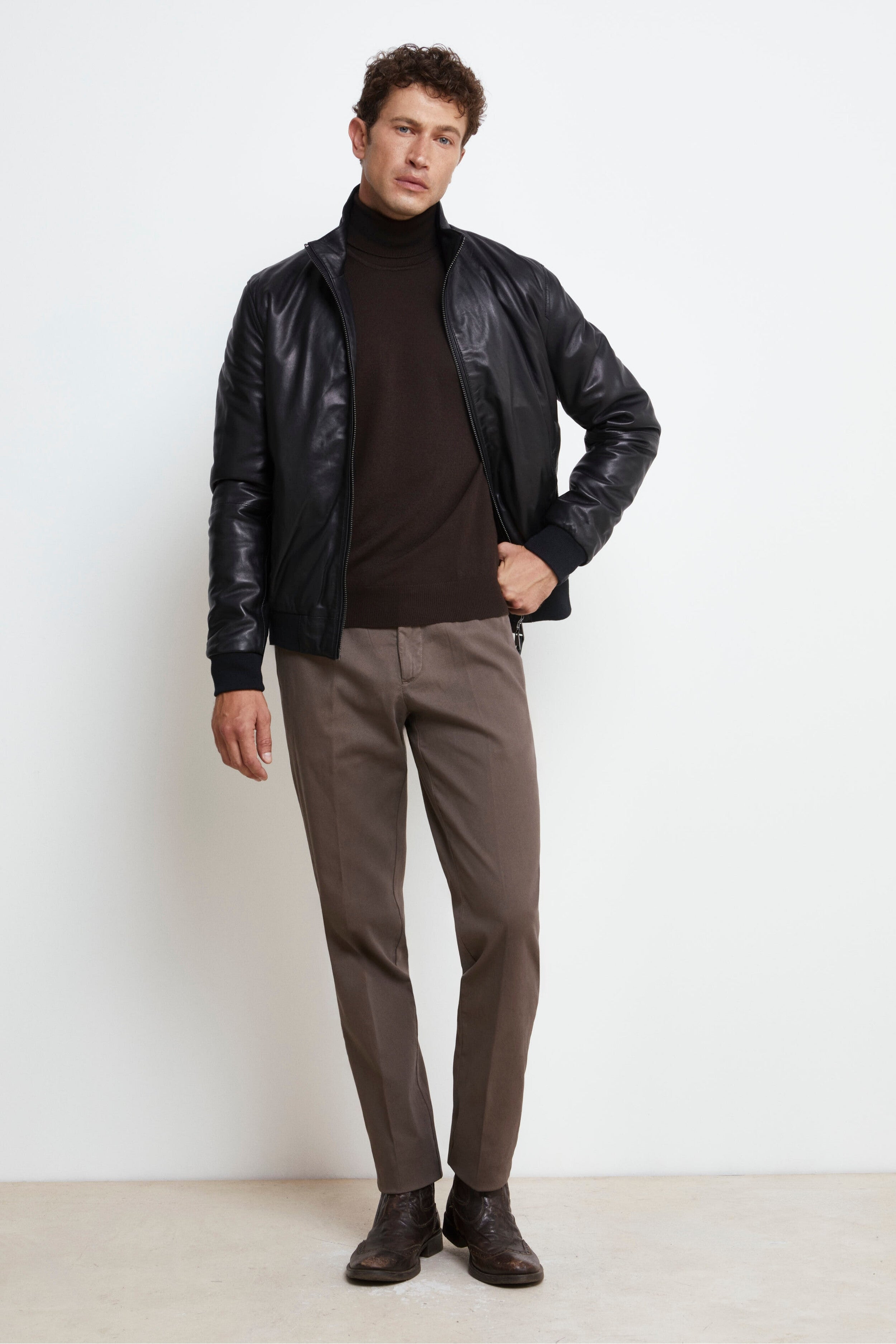 Blouson en cuir avec zip - NOIR