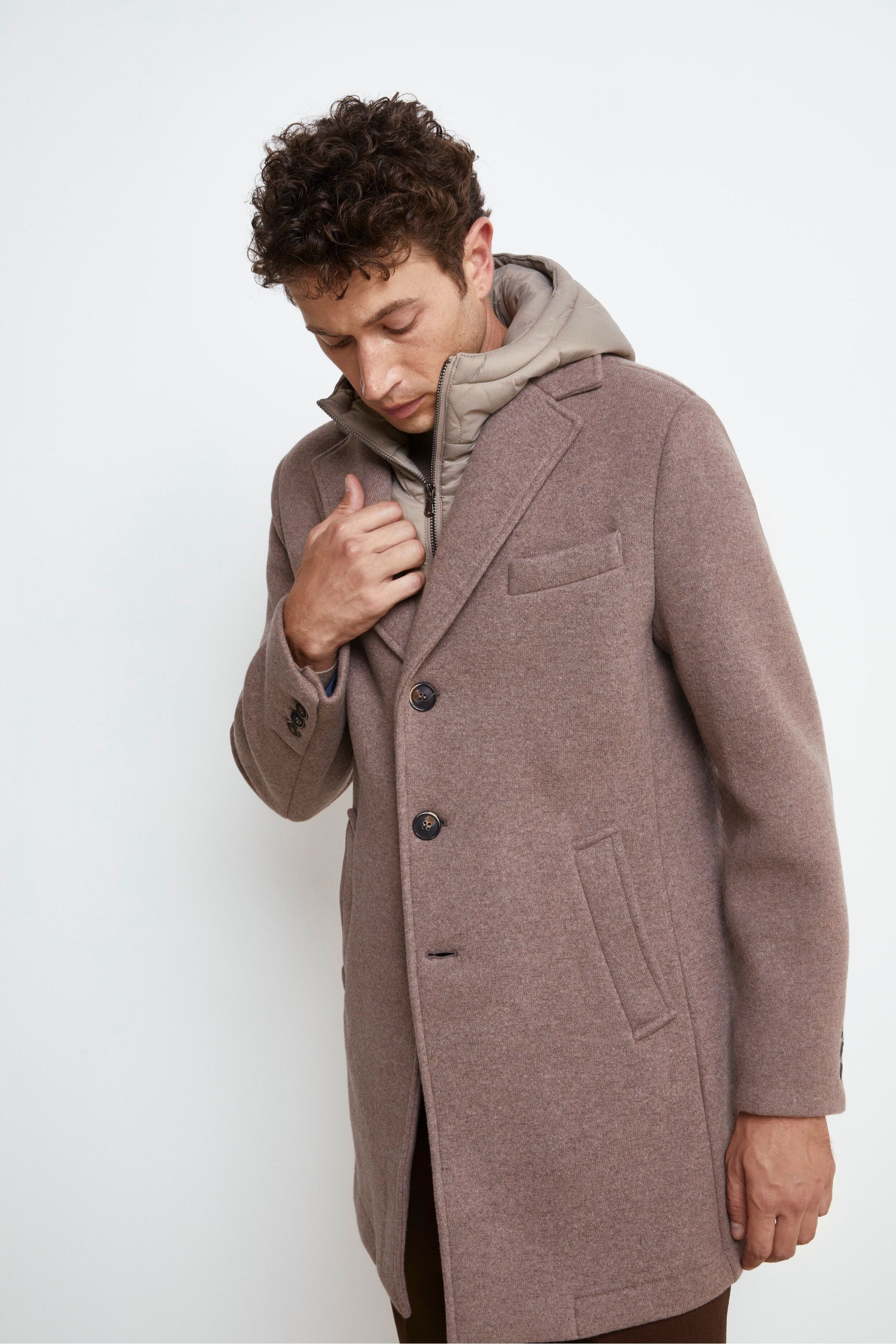 Manteau avec capuche en mélange de laine - gris