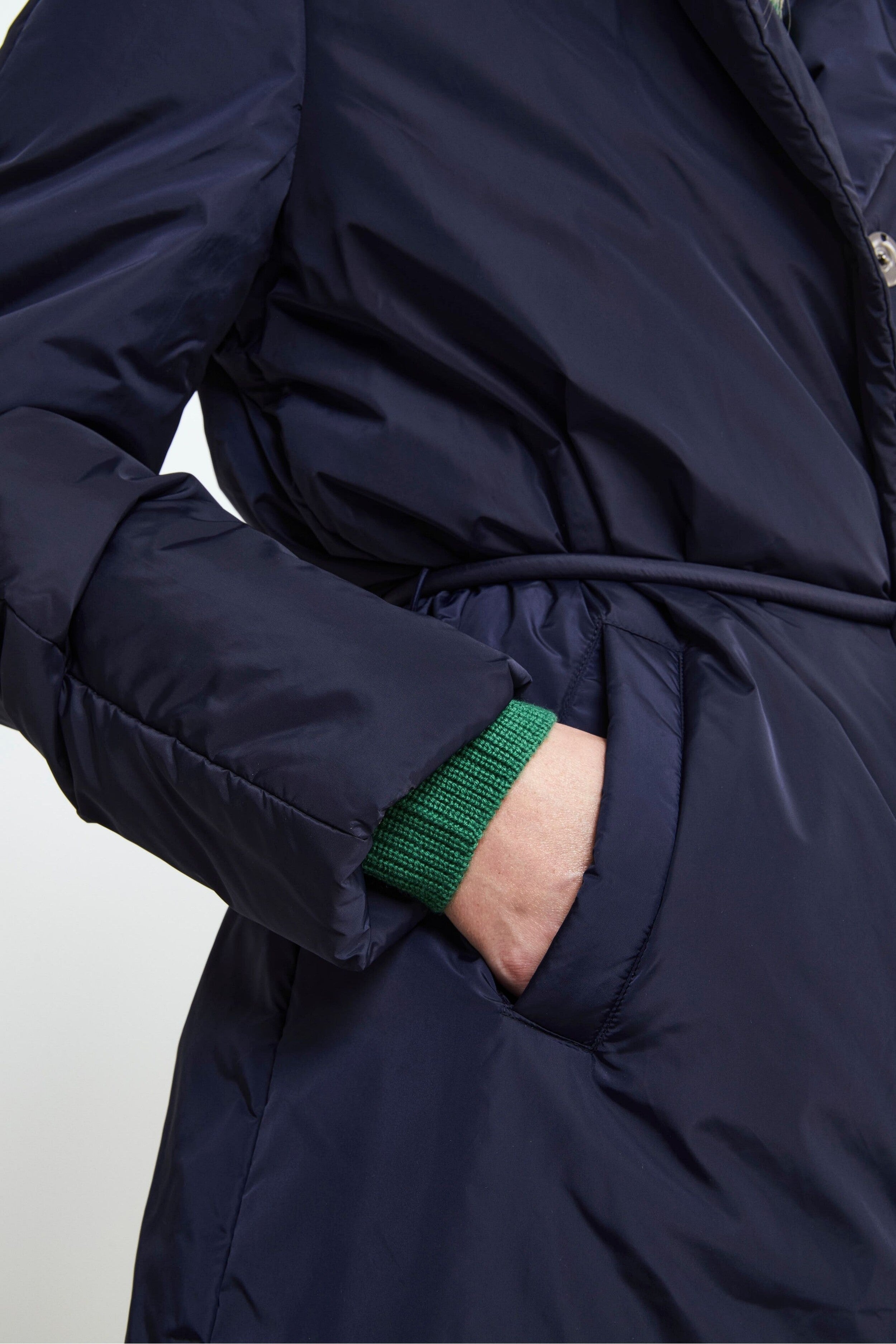 Midi Down Jacket with Belt - Navy blue