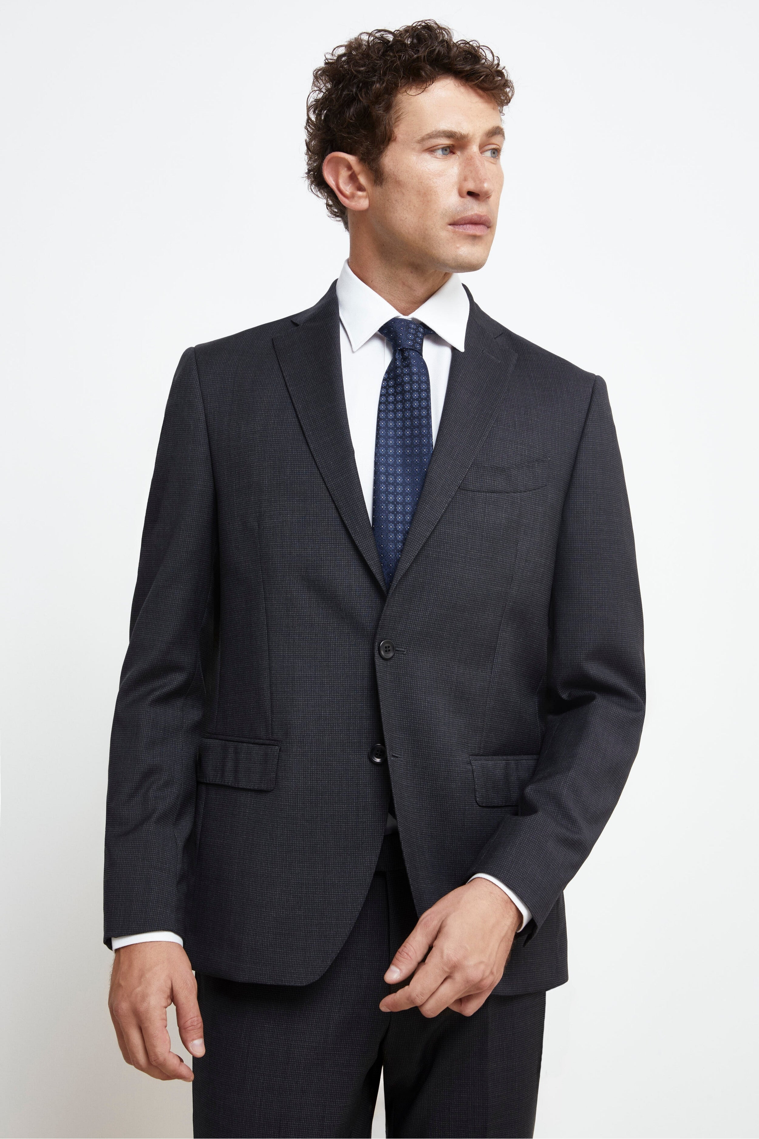 Micro-Pattern Wool Suit - P/P Charcoal grey