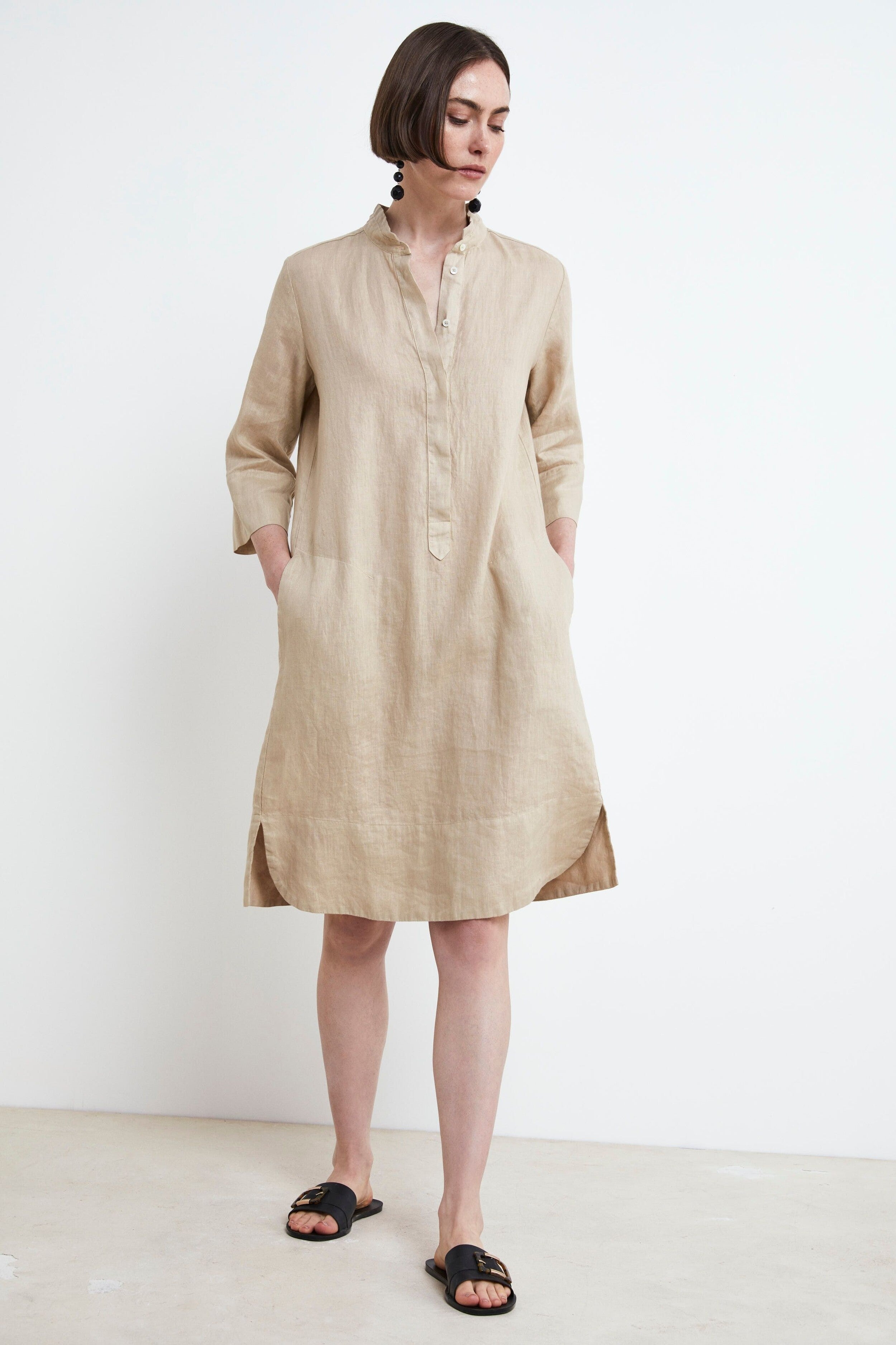 Robe-chemisier en lin - BEIGE