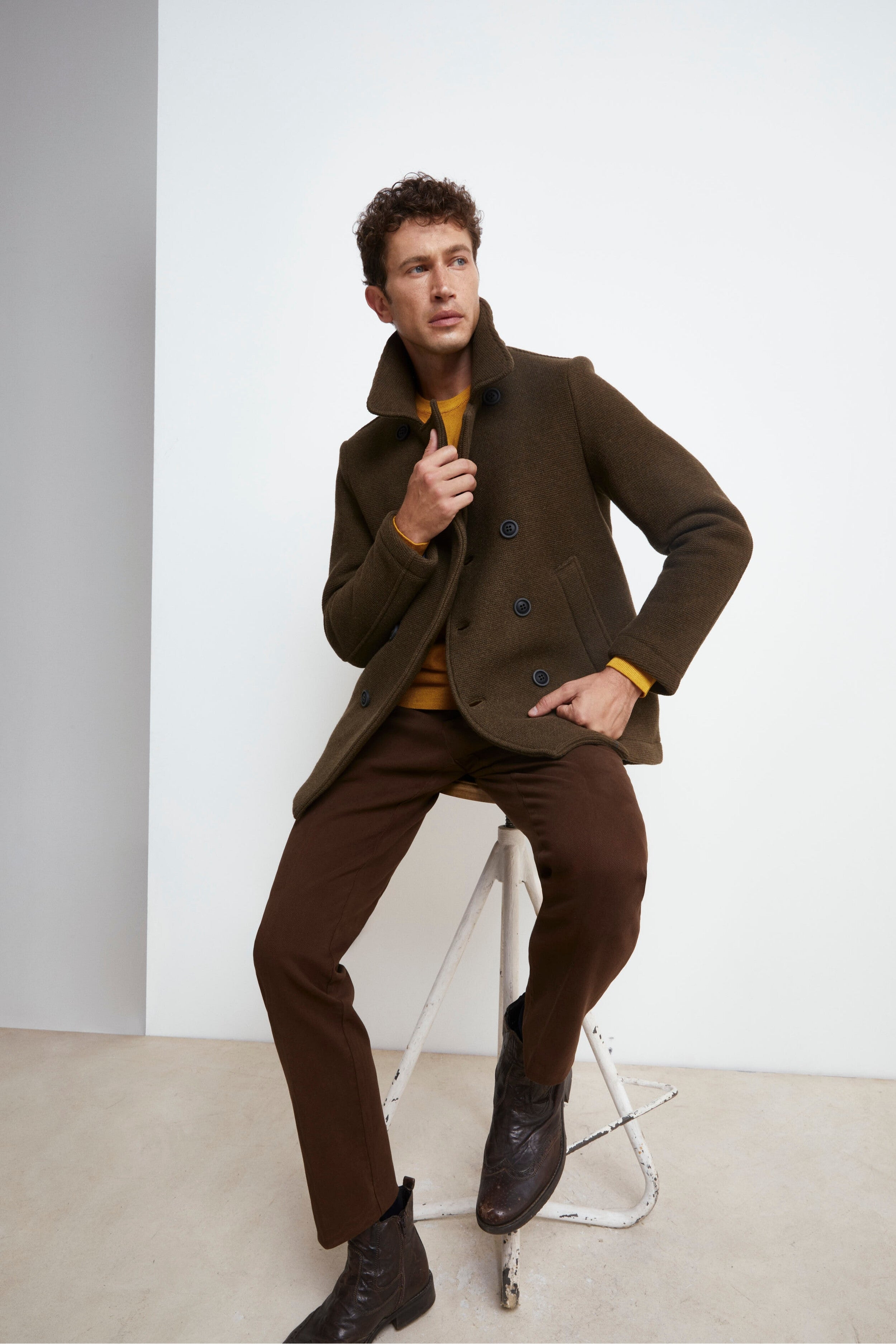 Double-breasted peacoat coat - brown